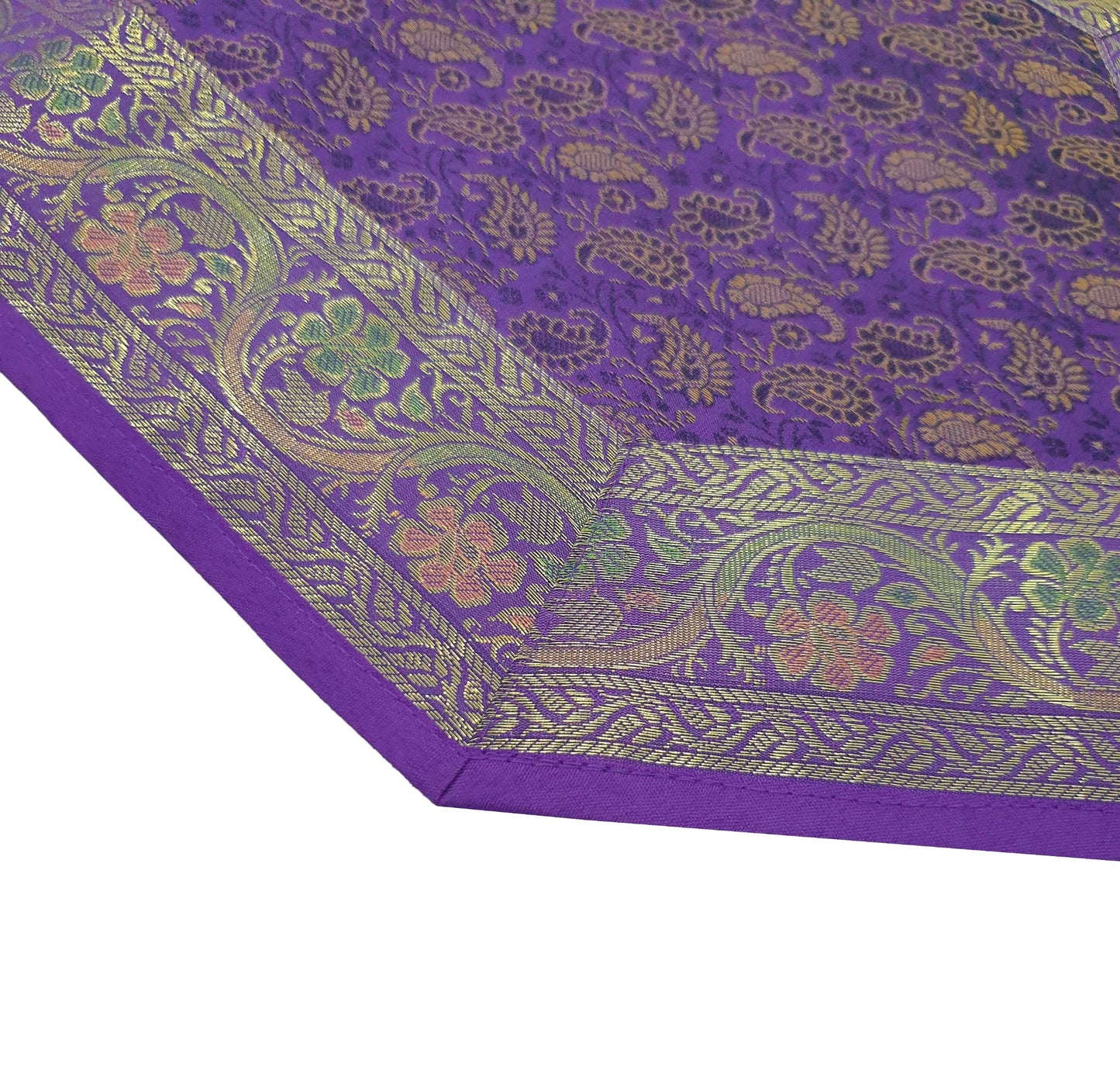 Banarasi Table Runner Purple Silk Brocade Paisley Indian Dining Decor Gift Cloth