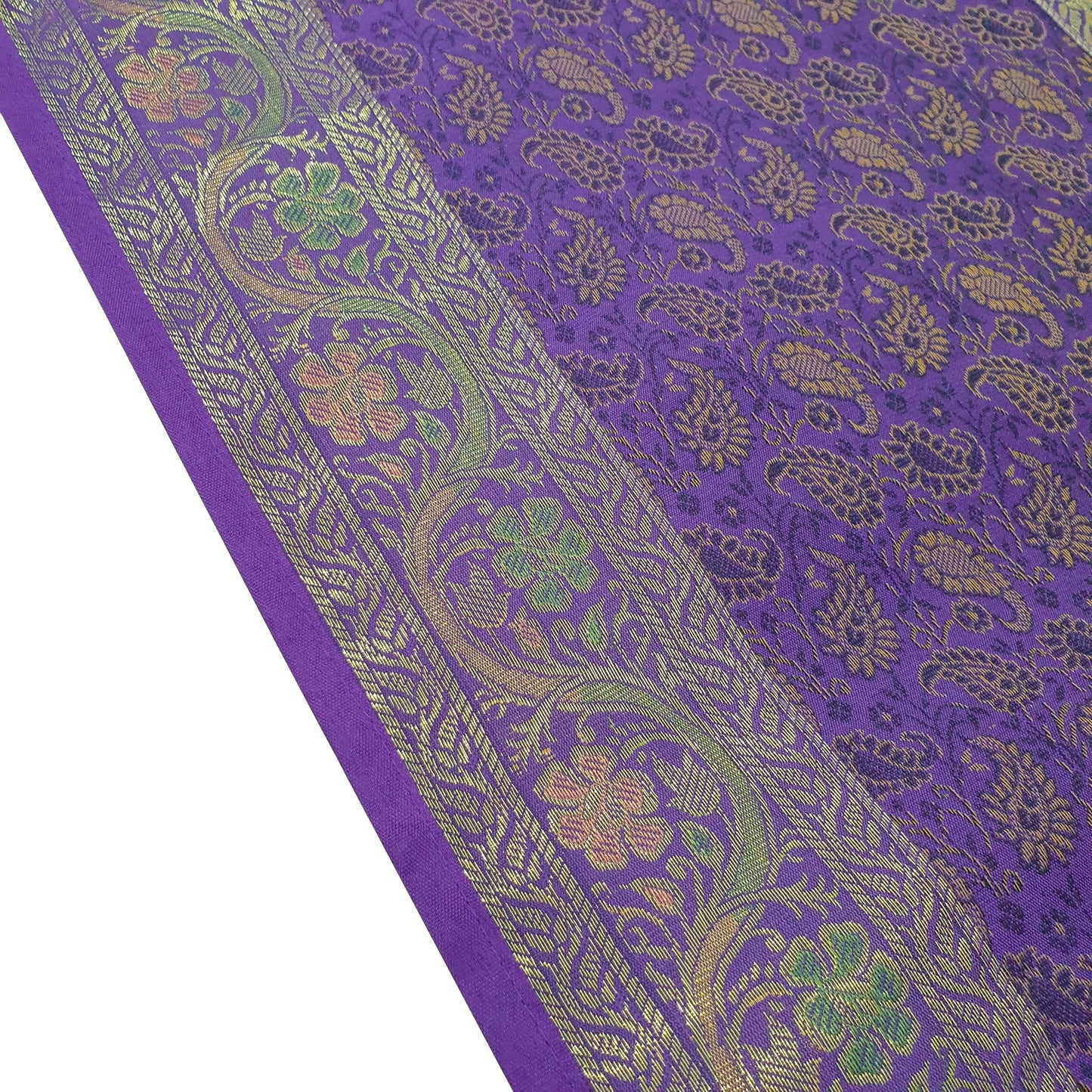 Banarasi Table Runner Purple Silk Brocade Paisley Indian Dining Decor Gift Cloth