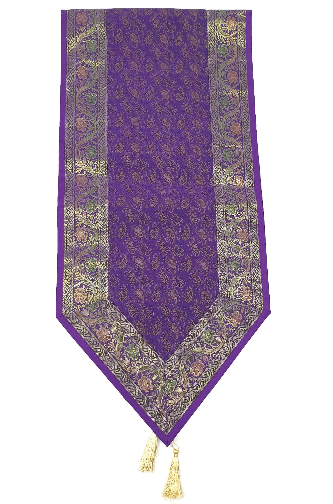 Banarasi Table Runner Purple Silk Brocade Paisley Indian Dining Decor Gift Cloth