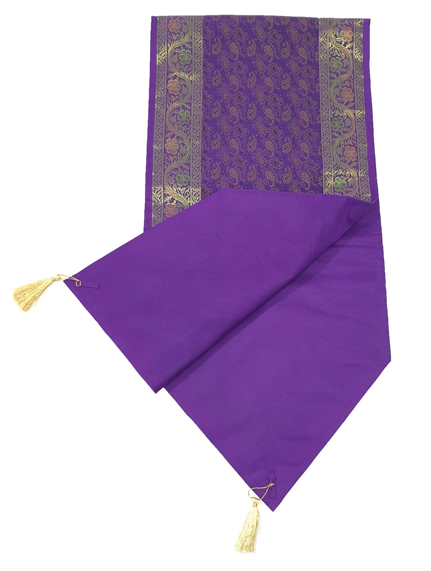 Banarasi Table Runner Purple Silk Brocade Paisley Indian Dining Decor Gift Cloth