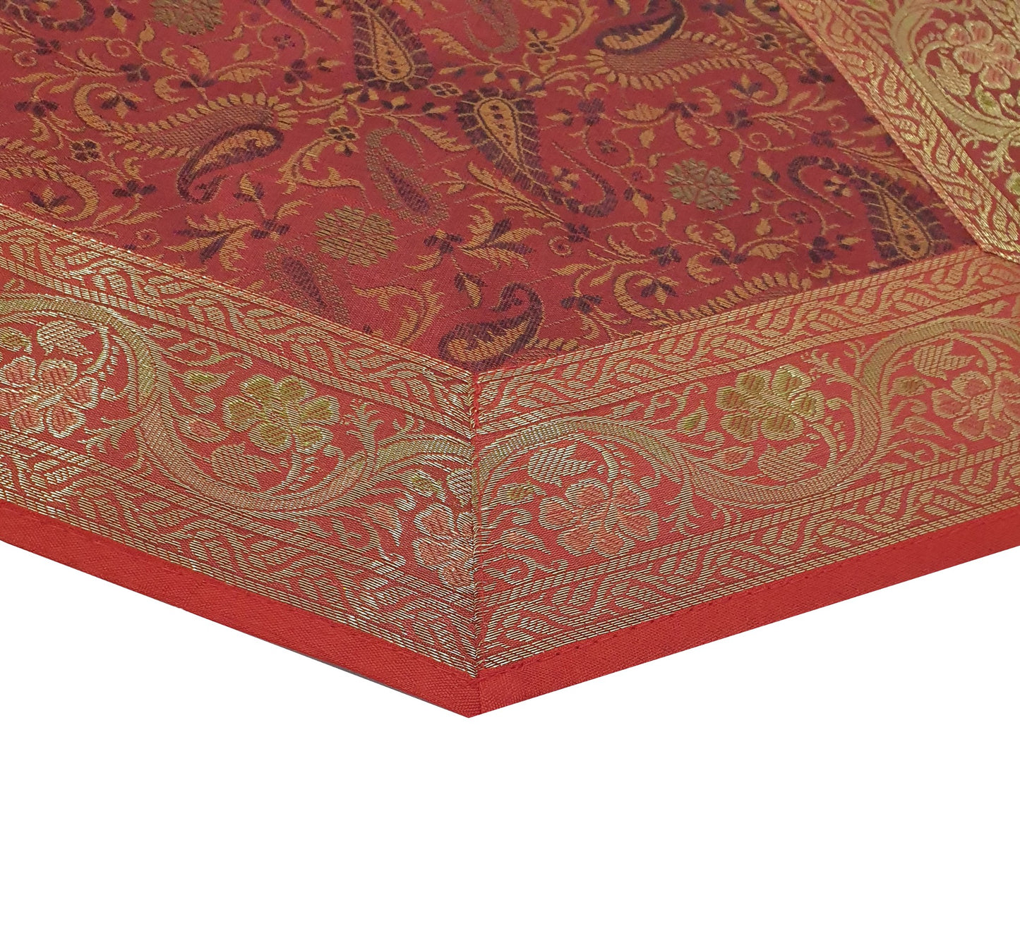 Red Ethnic Banarasi Table Runner Dining Decor Indian Silk Brocade Paisley Cloth