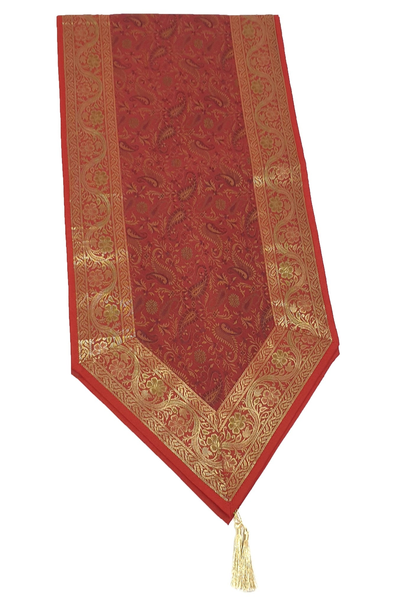 Red Ethnic Banarasi Table Runner Dining Decor Indian Silk Brocade Paisley Cloth