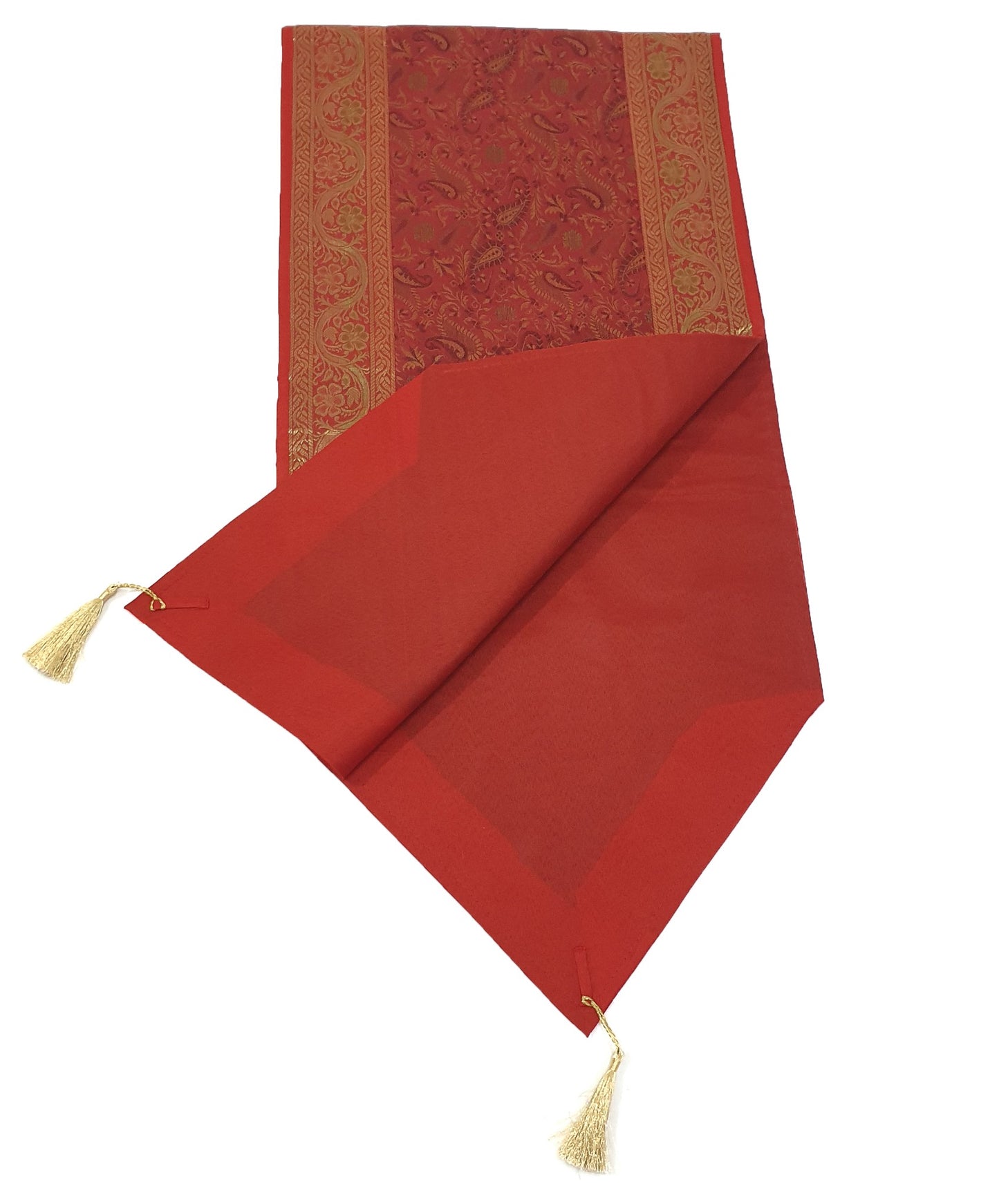 Red Ethnic Banarasi Table Runner Dining Decor Indian Silk Brocade Paisley Cloth