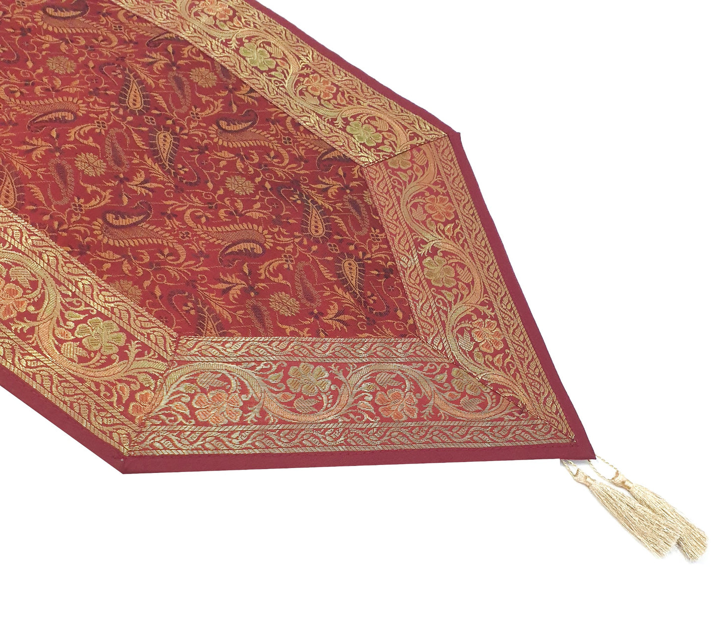 Maroon Banarasi Table Runner Silk Brocade Paisley Dining Decor Indian Gift Cloth