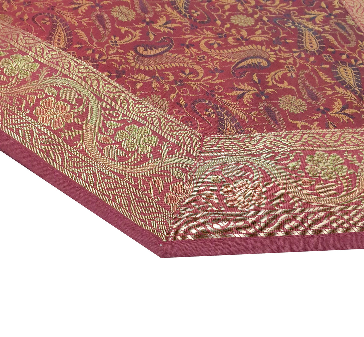 Maroon Banarasi Table Runner Silk Brocade Paisley Dining Decor Indian Gift Cloth