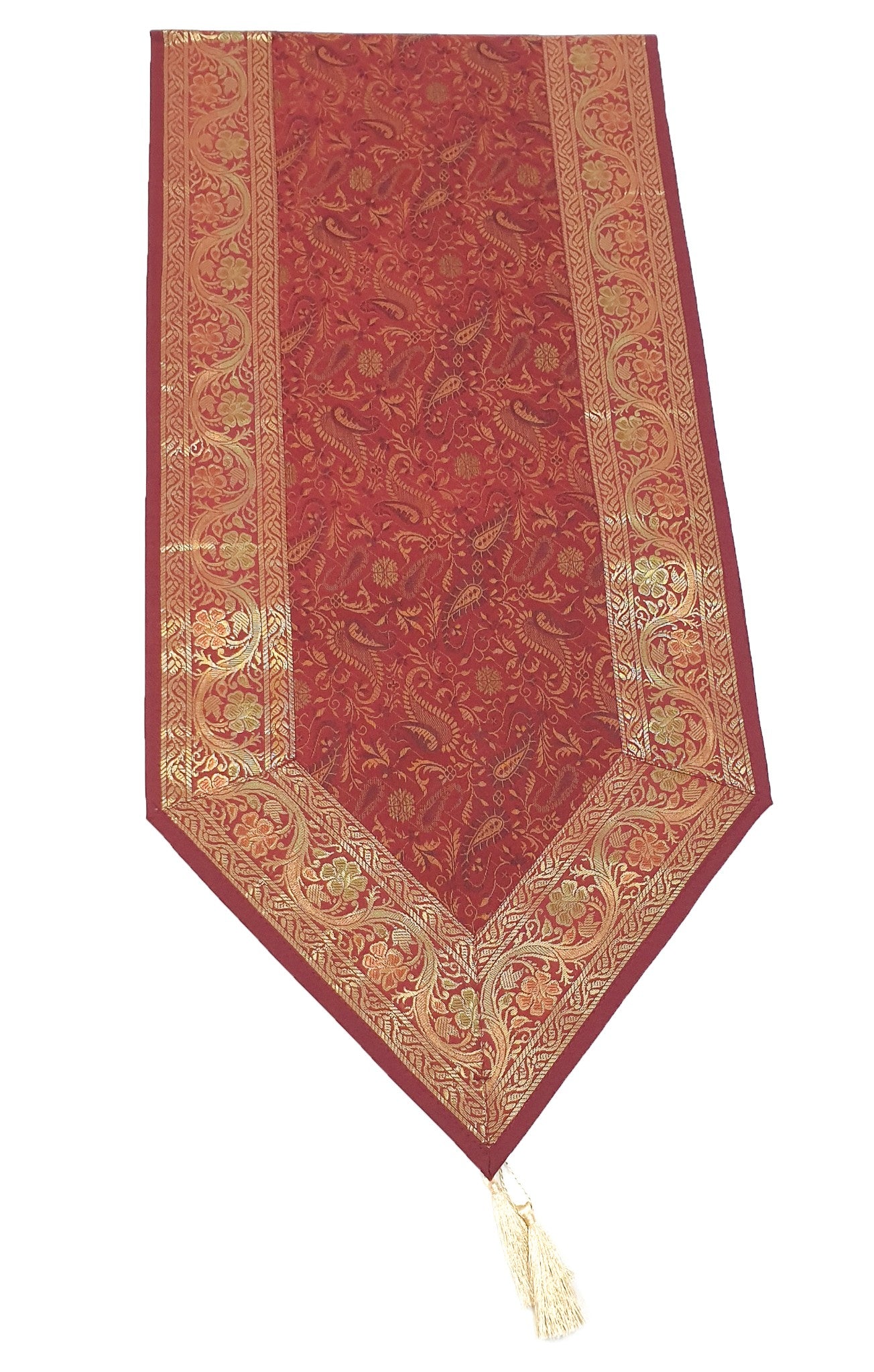 Maroon Banarasi Table Runner Silk Brocade Paisley Dining Decor Indian Gift Cloth