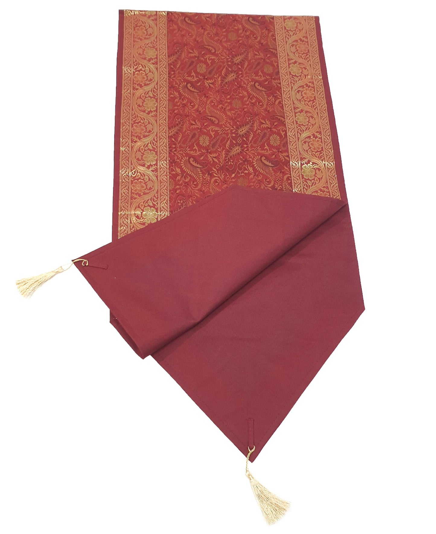Maroon Banarasi Table Runner Silk Brocade Paisley Dining Decor Indian Gift Cloth