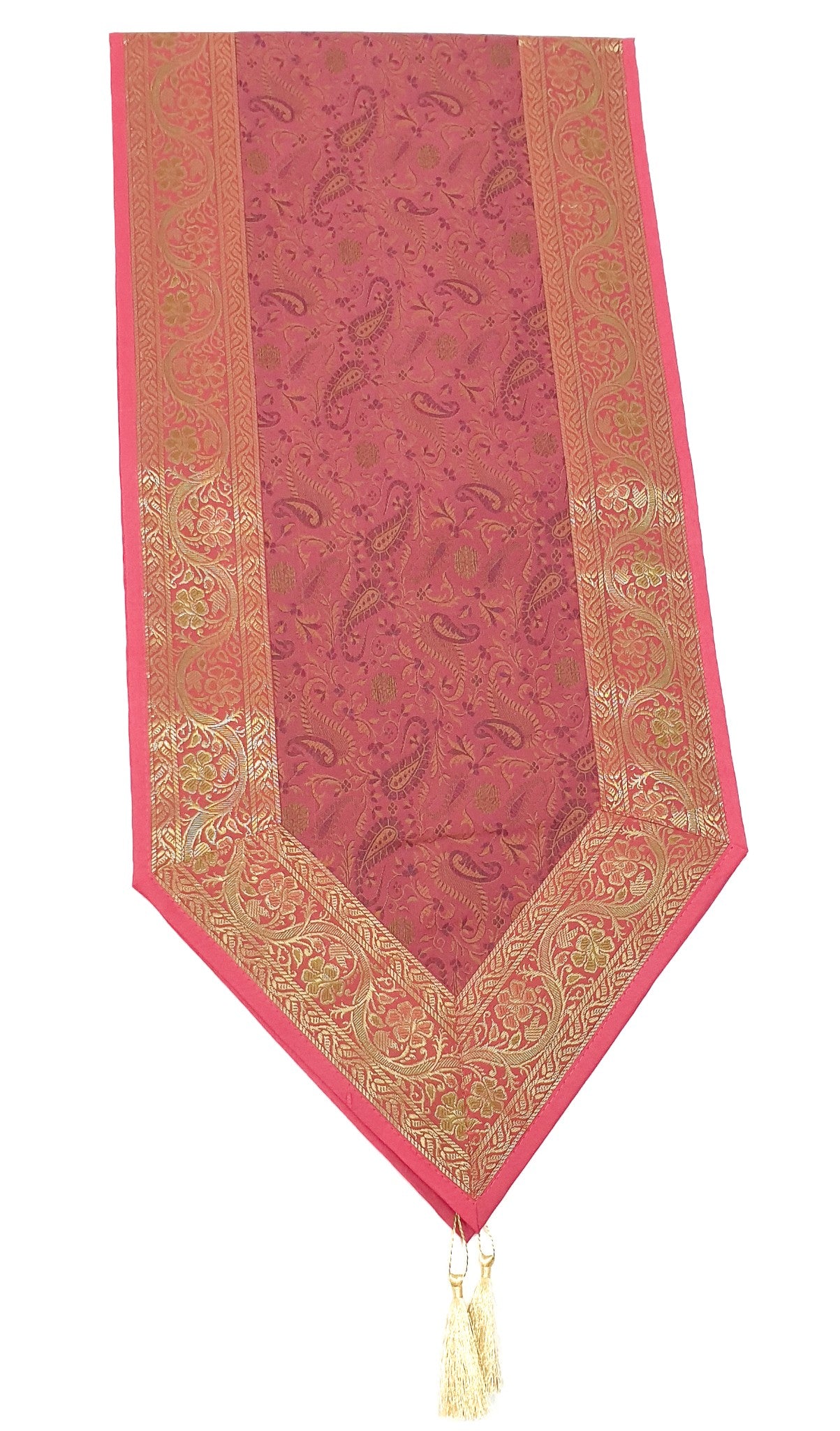 Pink Table Runner Dining Decor Indian Banarasi Silk Brocade Paisley Gift Cloth