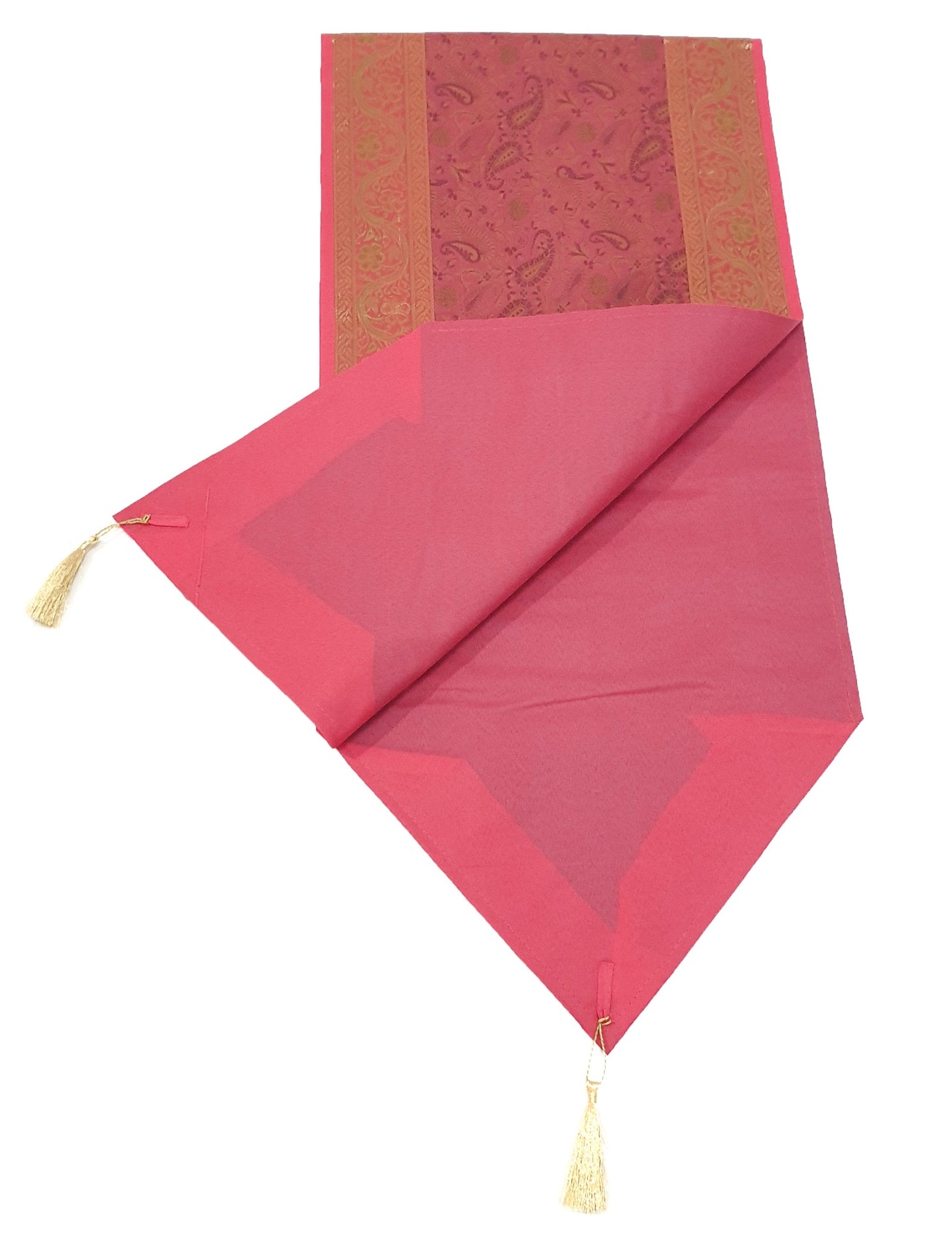 Pink Table Runner Dining Decor Indian Banarasi Silk Brocade Paisley Gift Cloth
