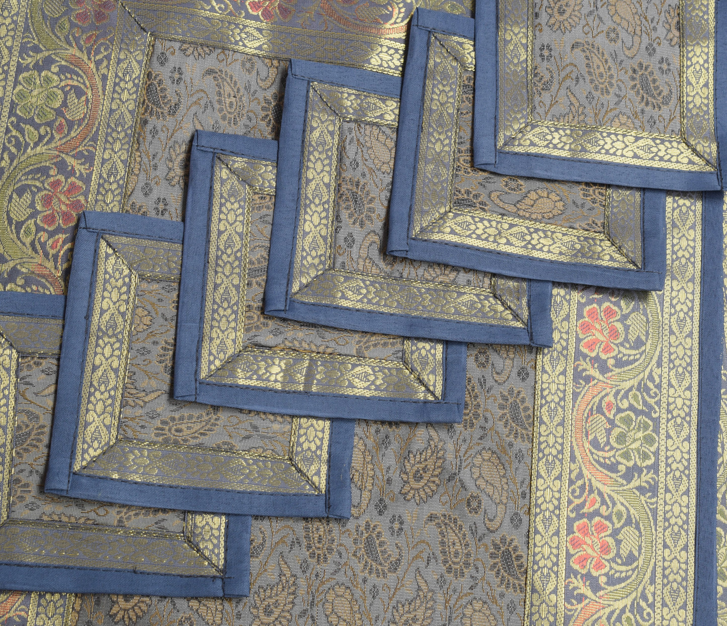 13 PC Gray Table Runner Dining Decor Indian Banarasi Silk Brocade Paisley Cloth