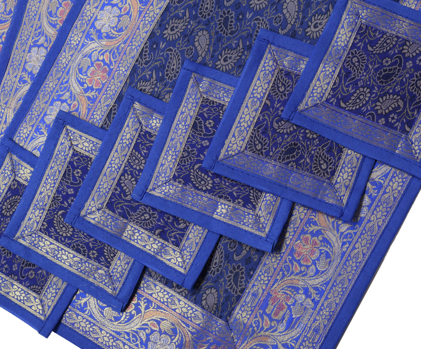 13 PC Blue Dining Table Runner Set Decor Banarasi Silk Brocade Paisley Gift