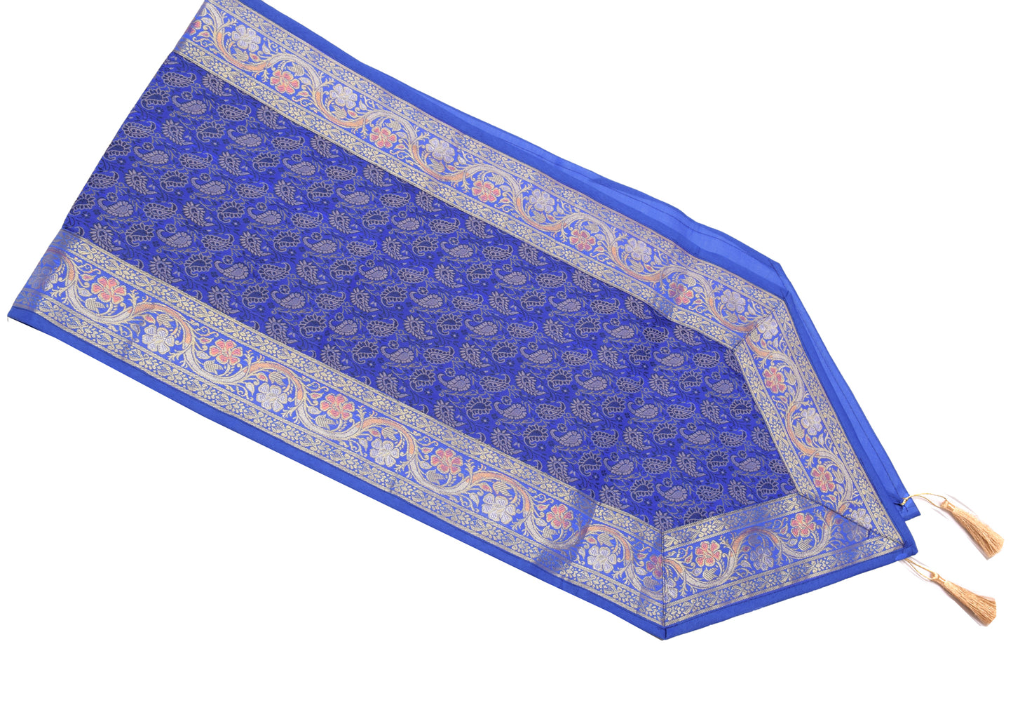 13 PC Blue Dining Table Runner Set Decor Banarasi Silk Brocade Paisley Gift