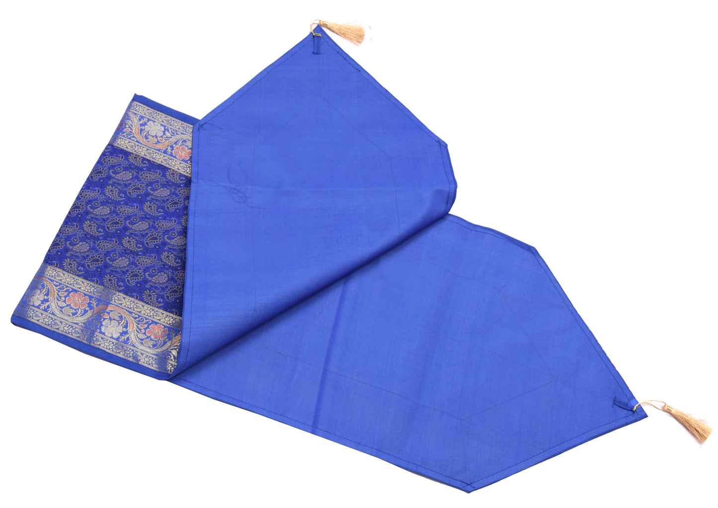 13 PC Blue Dining Table Runner Set Decor Banarasi Silk Brocade Paisley Gift
