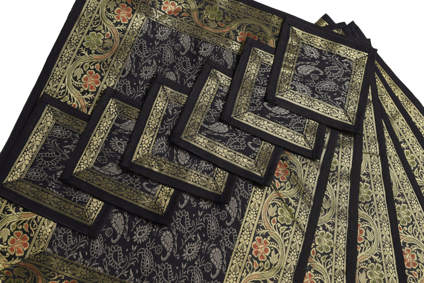 13 PC Black Dining Table Runner Set Decor Banarasi Silk Brocade Paisley Gift