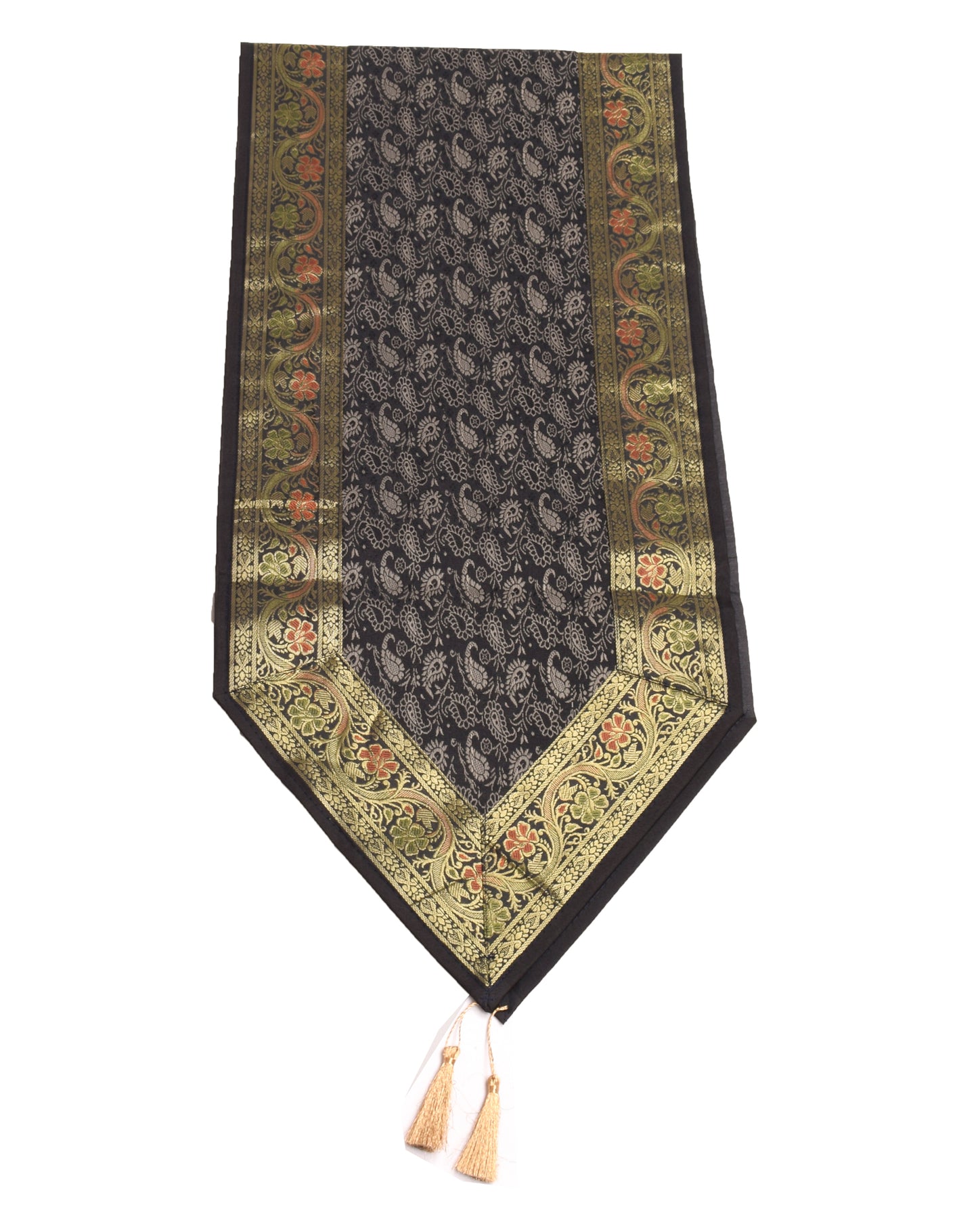 13 PC Black Dining Table Runner Set Decor Banarasi Silk Brocade Paisley Gift