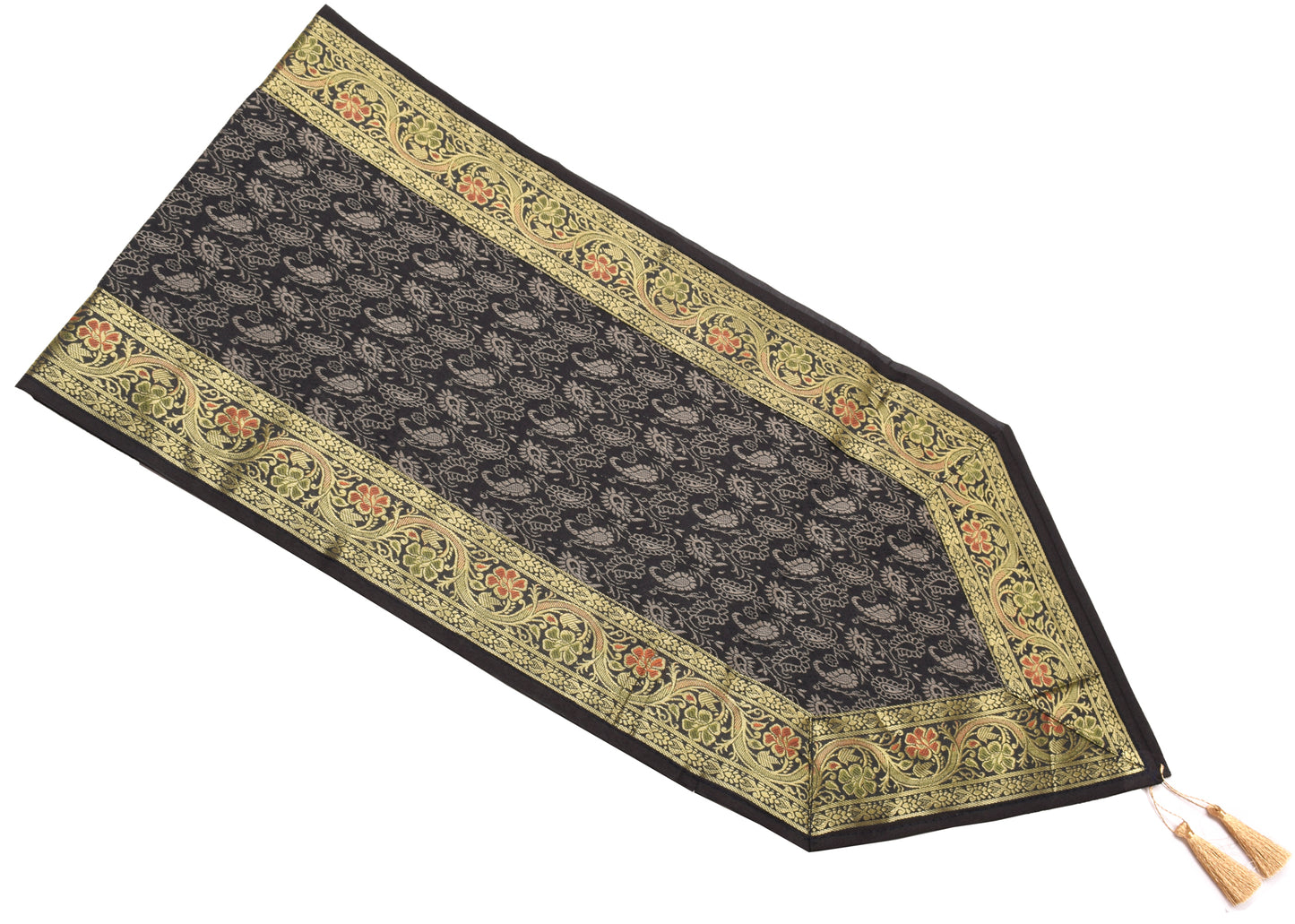 13 PC Black Dining Table Runner Set Decor Banarasi Silk Brocade Paisley Gift