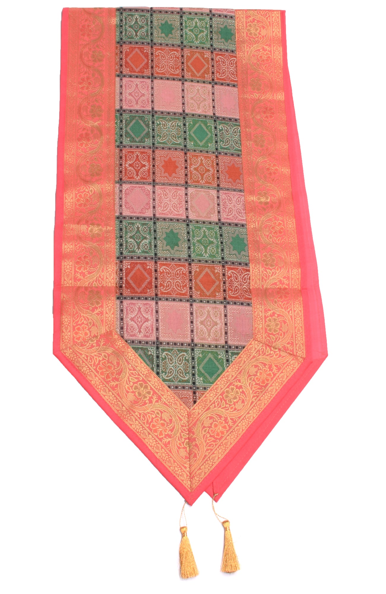 13 PC Dining Table Runner Mat Set Decor Banarasi Silk Brocade Paisley MultiColor