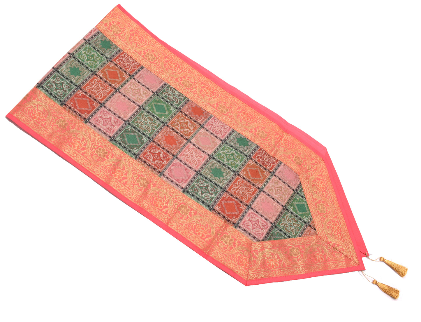 13 PC Dining Table Runner Mat Set Decor Banarasi Silk Brocade Paisley MultiColor