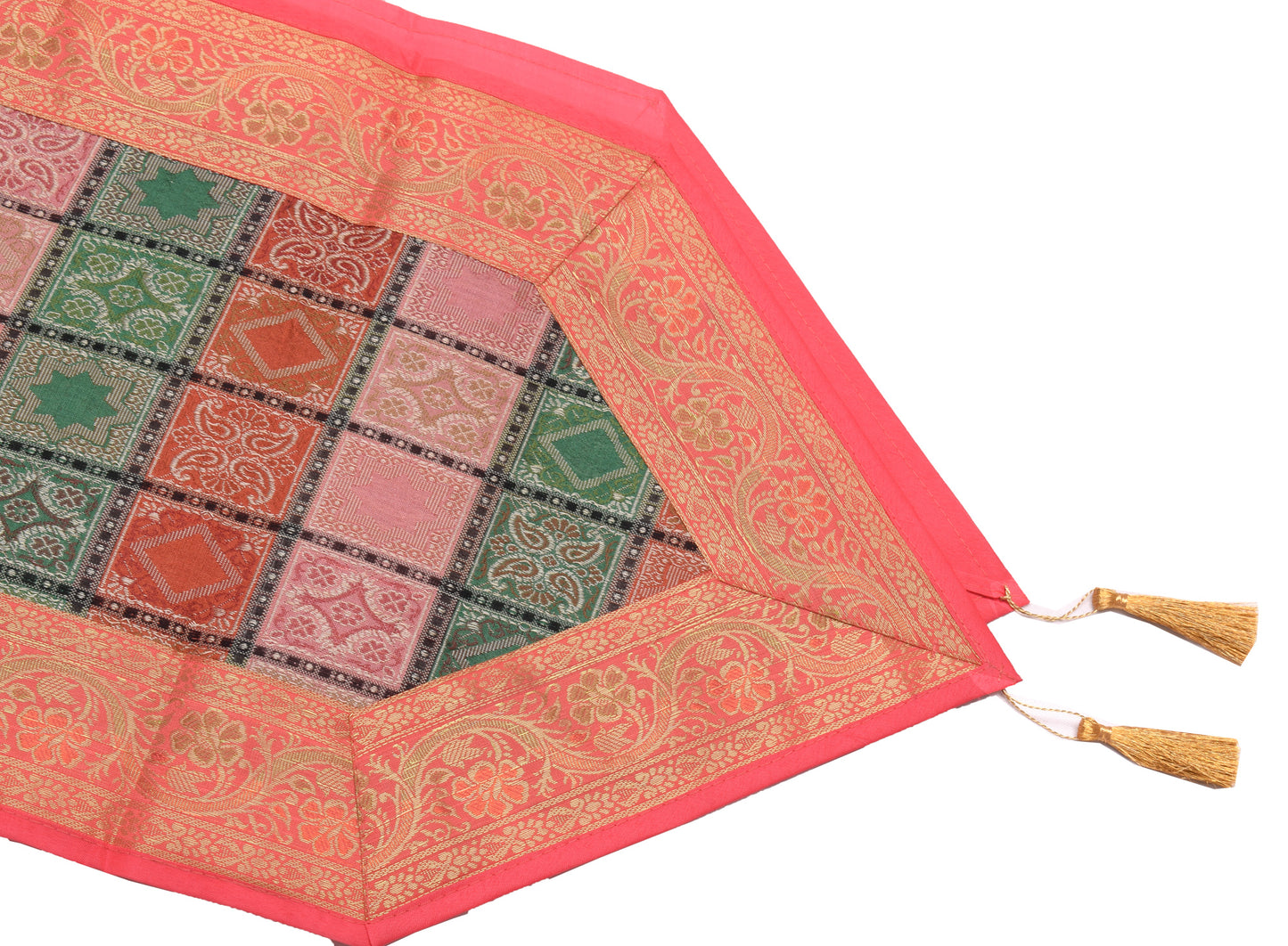 13 PC Dining Table Runner Mat Set Decor Banarasi Silk Brocade Paisley MultiColor