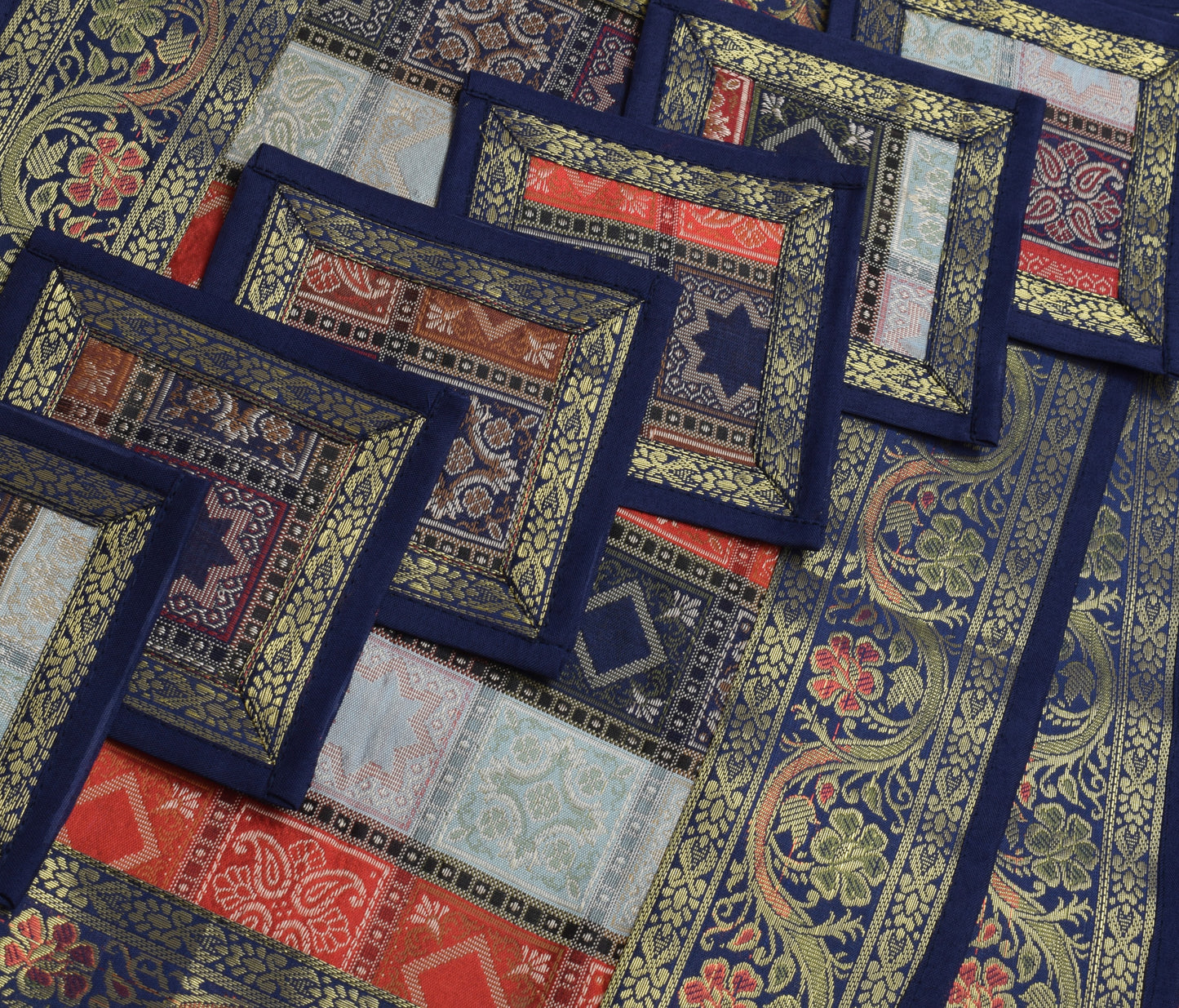 13 PC Black Multi Dining Table Runner Set Decor Banarasi Silk Brocade Paisley