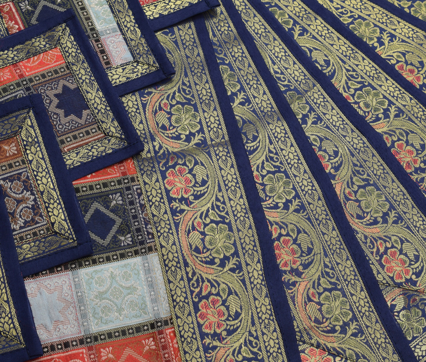 13 PC Black Multi Dining Table Runner Set Decor Banarasi Silk Brocade Paisley