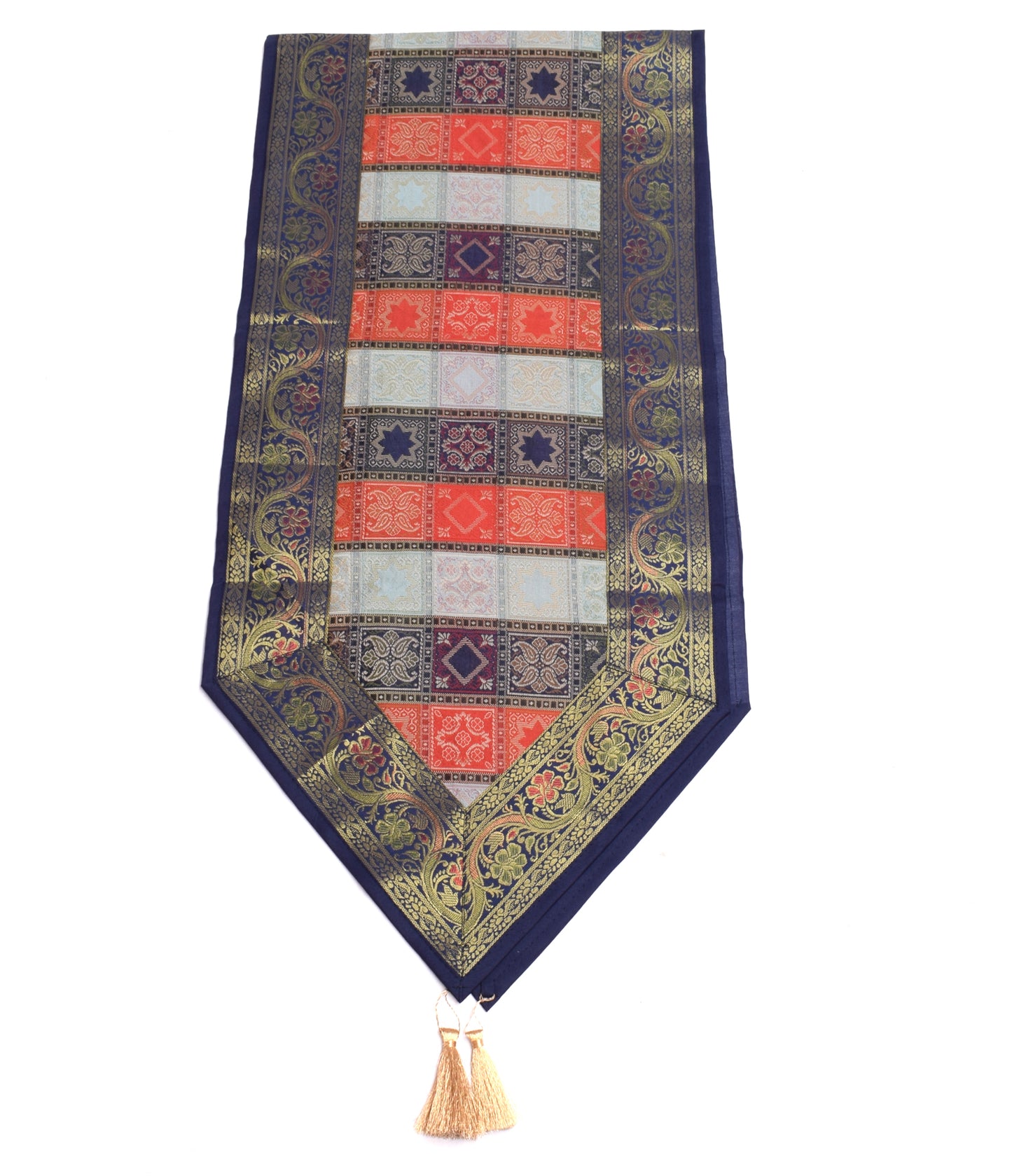 13 PC Black Multi Dining Table Runner Set Decor Banarasi Silk Brocade Paisley