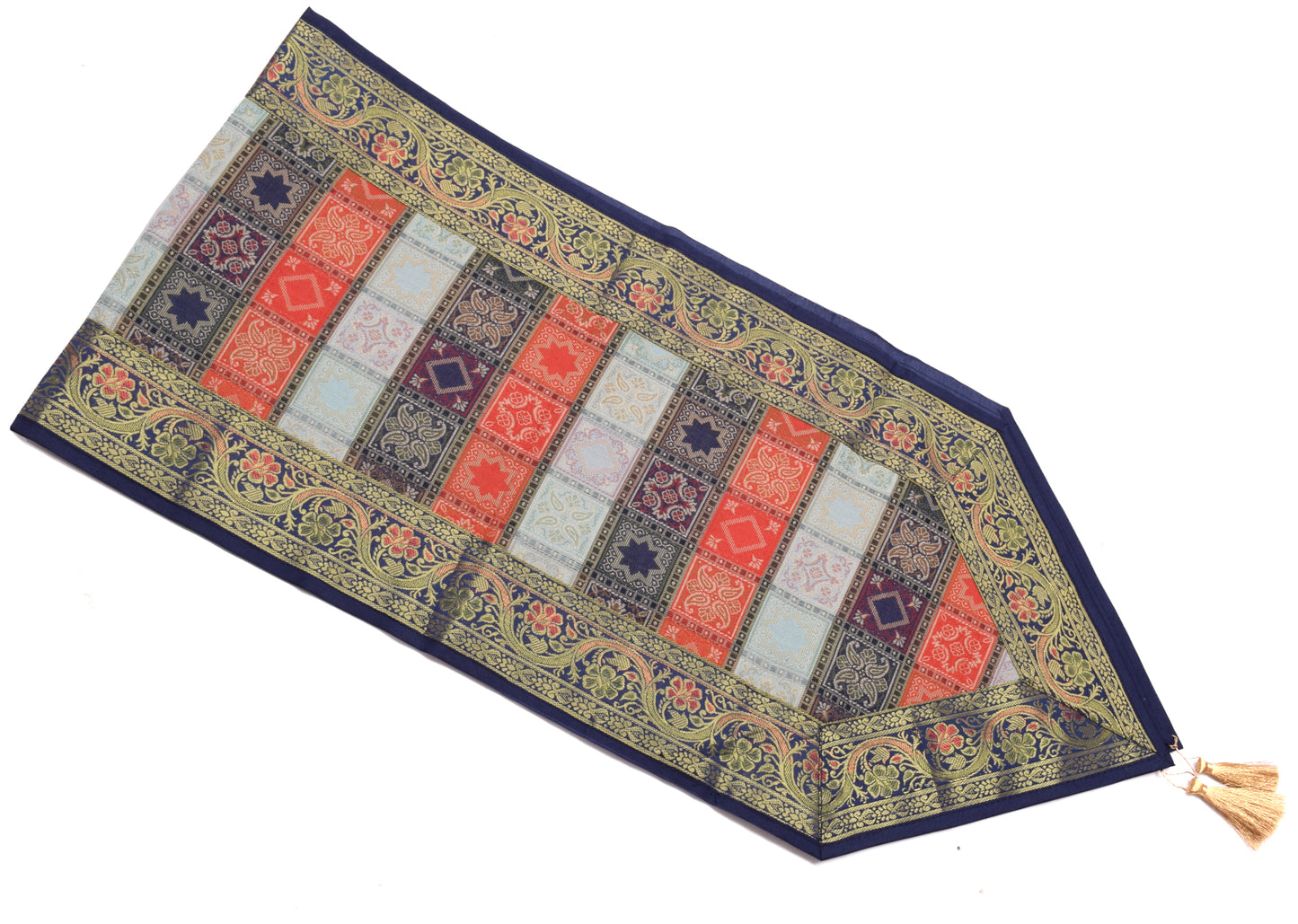13 PC Black Multi Dining Table Runner Set Decor Banarasi Silk Brocade Paisley