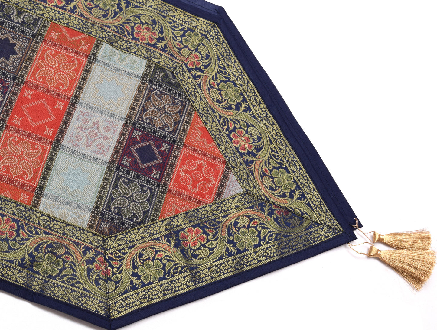 13 PC Black Multi Dining Table Runner Set Decor Banarasi Silk Brocade Paisley
