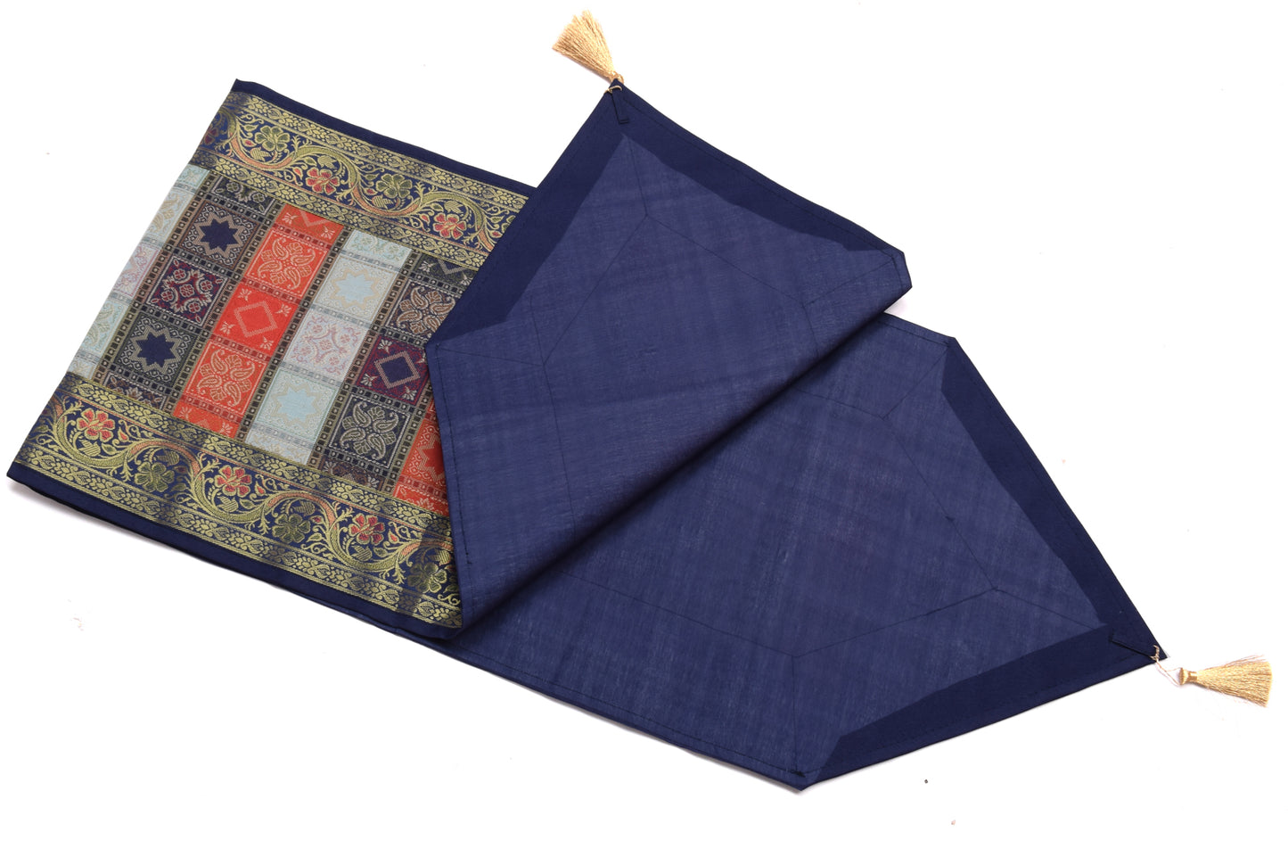 13 PC Black Multi Dining Table Runner Set Decor Banarasi Silk Brocade Paisley