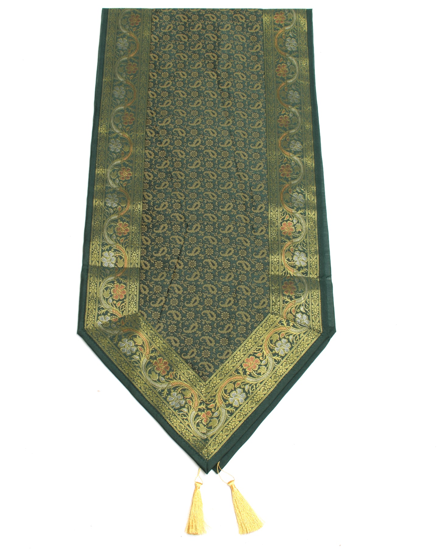 13 PC Green Dining Table Runner Set Decor Banarasi Silk Brocade Paisley Gift