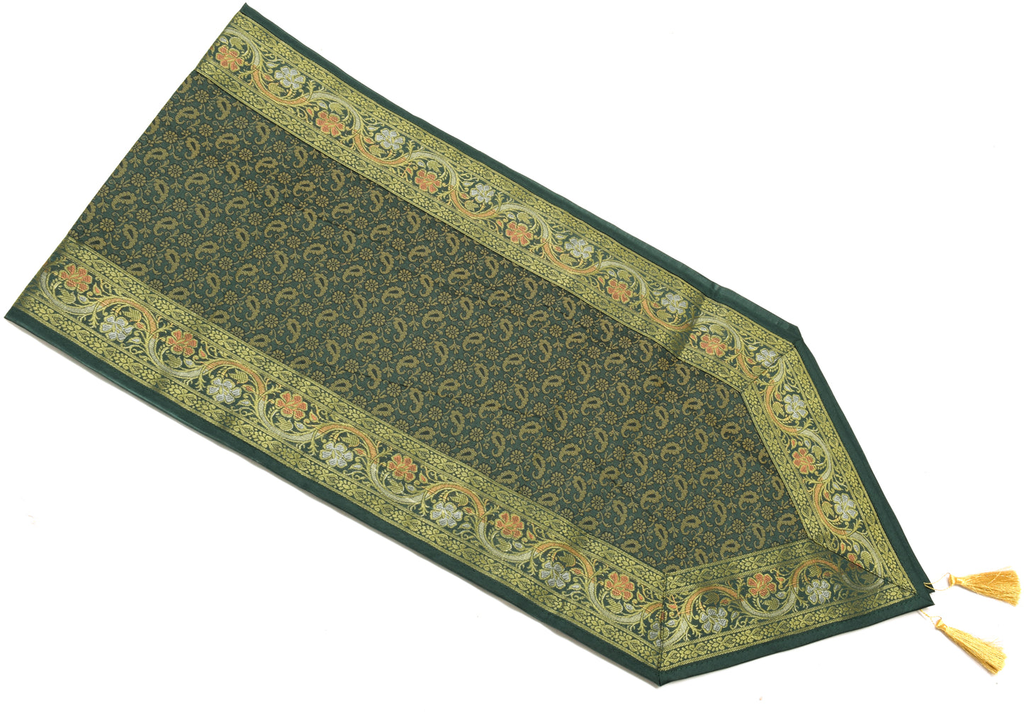 13 PC Green Dining Table Runner Set Decor Banarasi Silk Brocade Paisley Gift