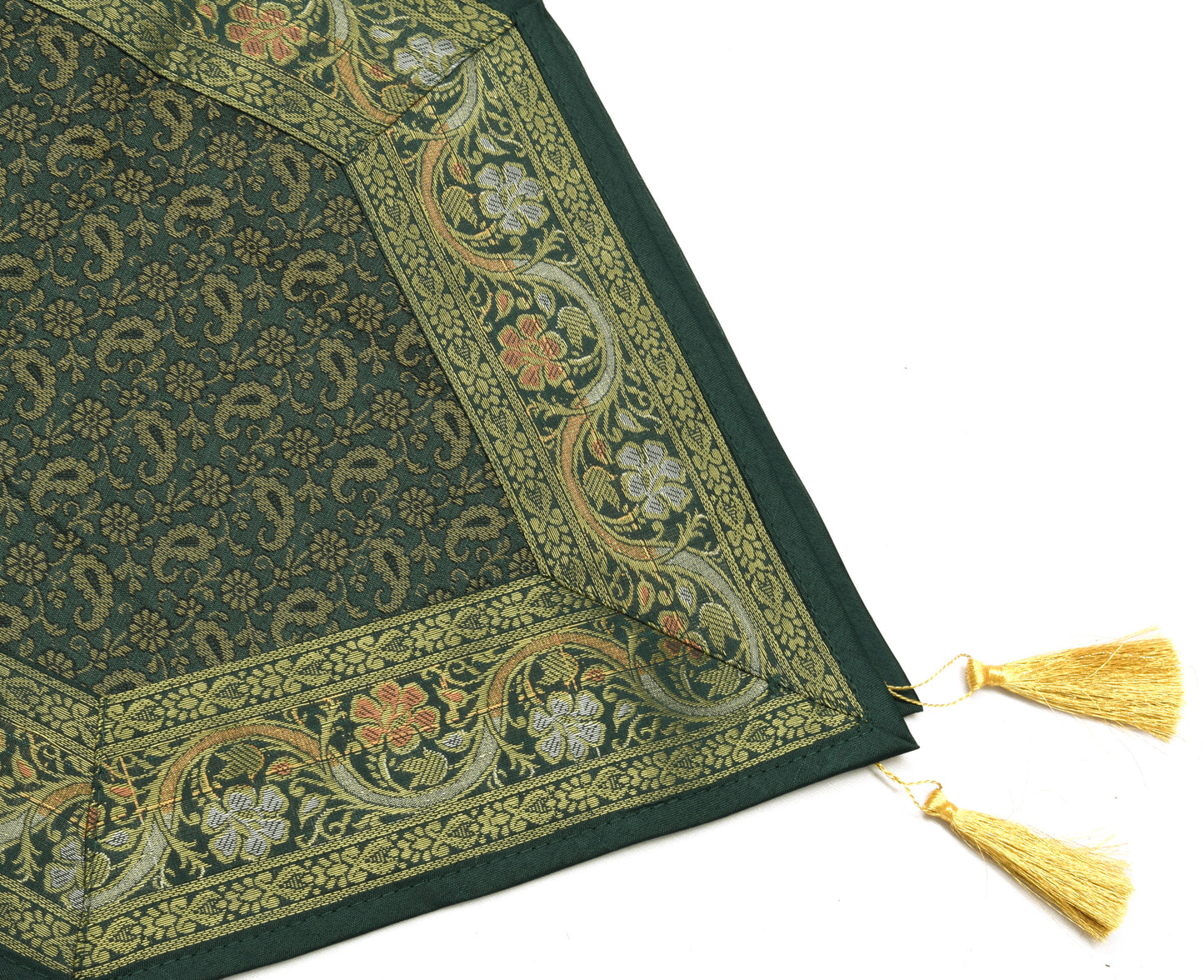 13 PC Green Dining Table Runner Set Decor Banarasi Silk Brocade Paisley Gift