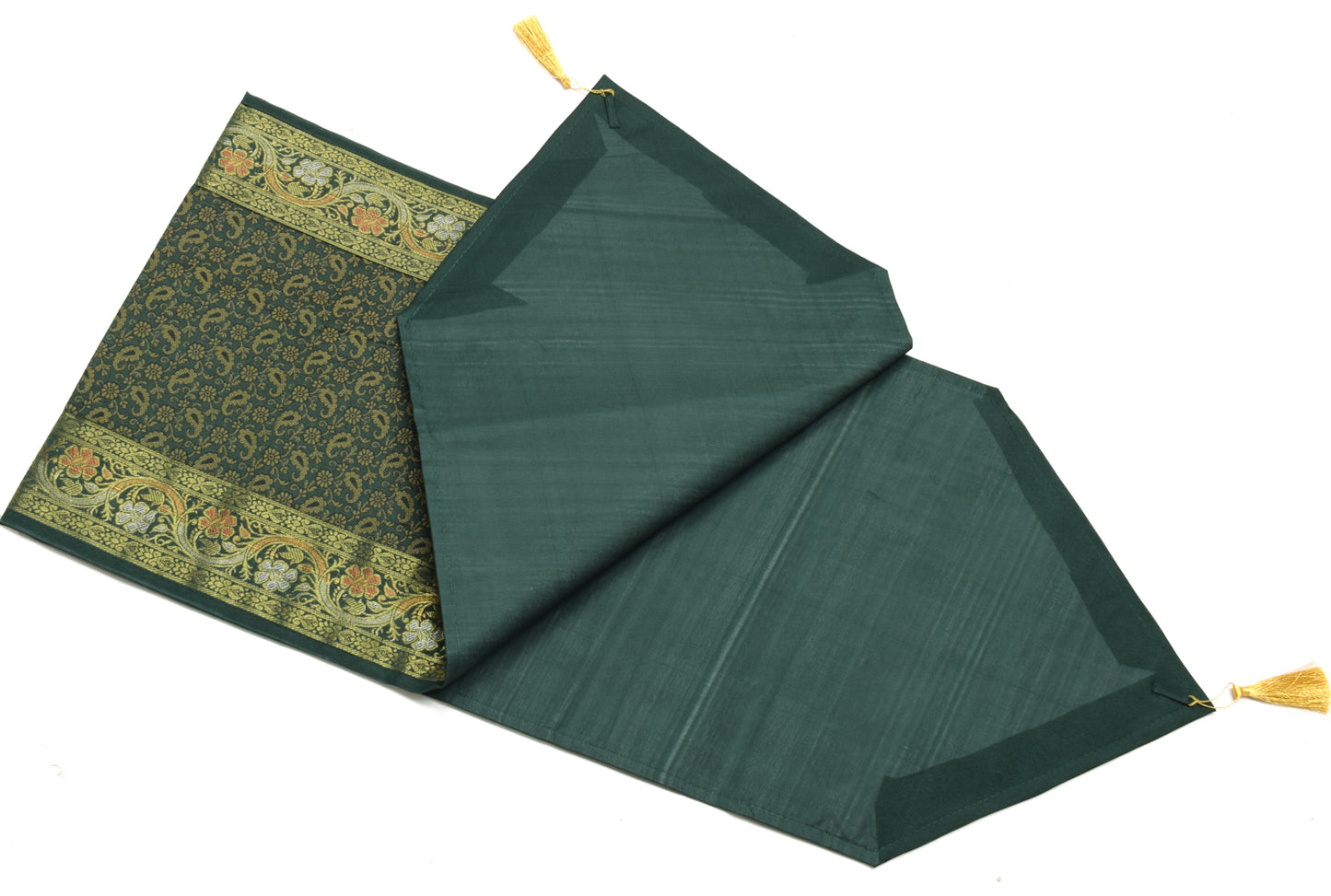 13 PC Green Dining Table Runner Set Decor Banarasi Silk Brocade Paisley Gift