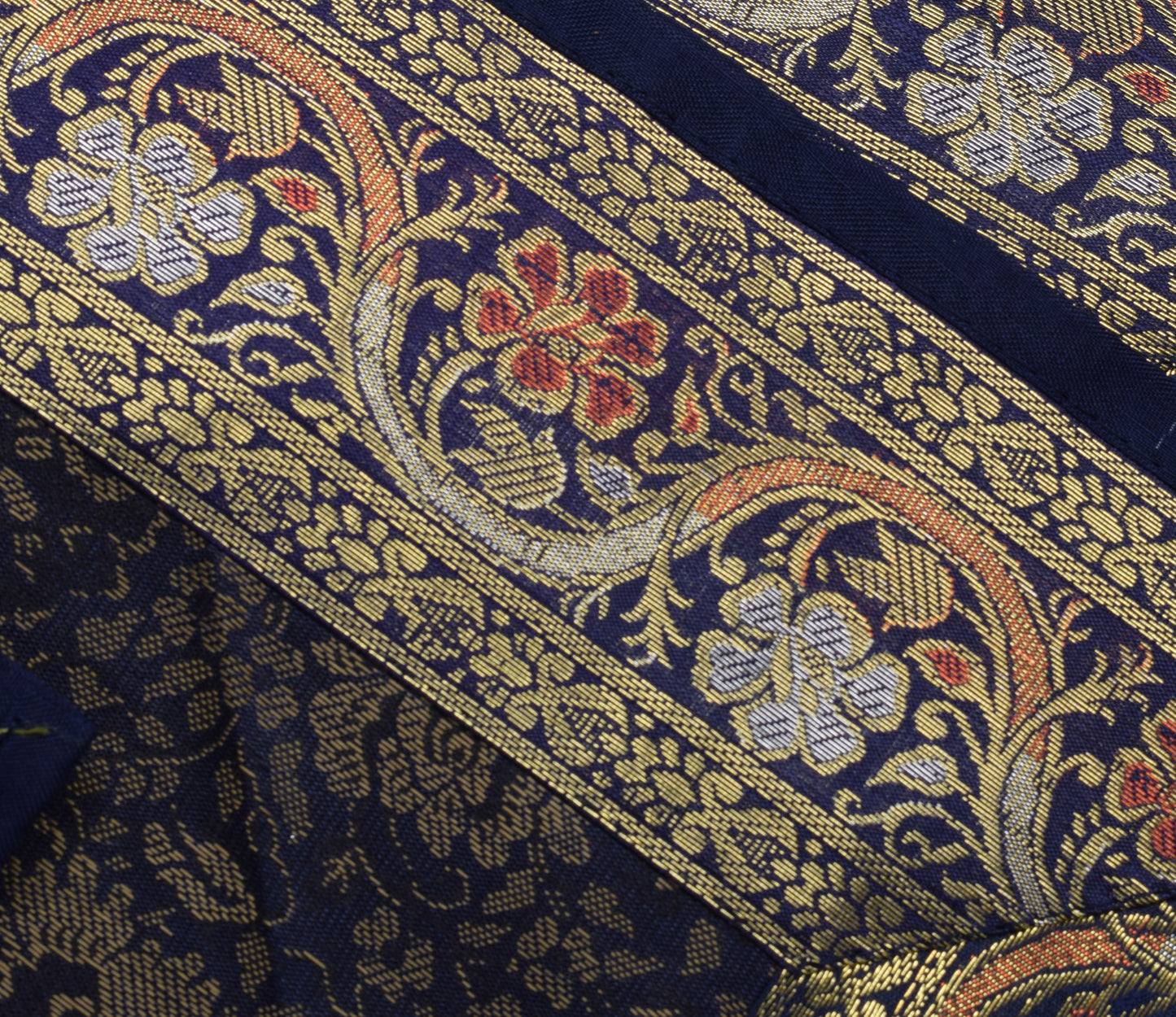 13 PC Navy Blue Dining Table Runner Set Decor Banarasi Silk Brocade Paisley Gift