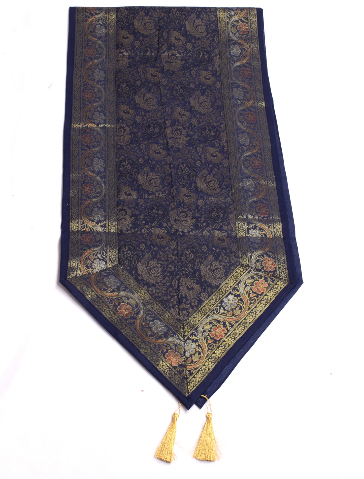 13 PC Navy Blue Dining Table Runner Set Decor Banarasi Silk Brocade Paisley Gift