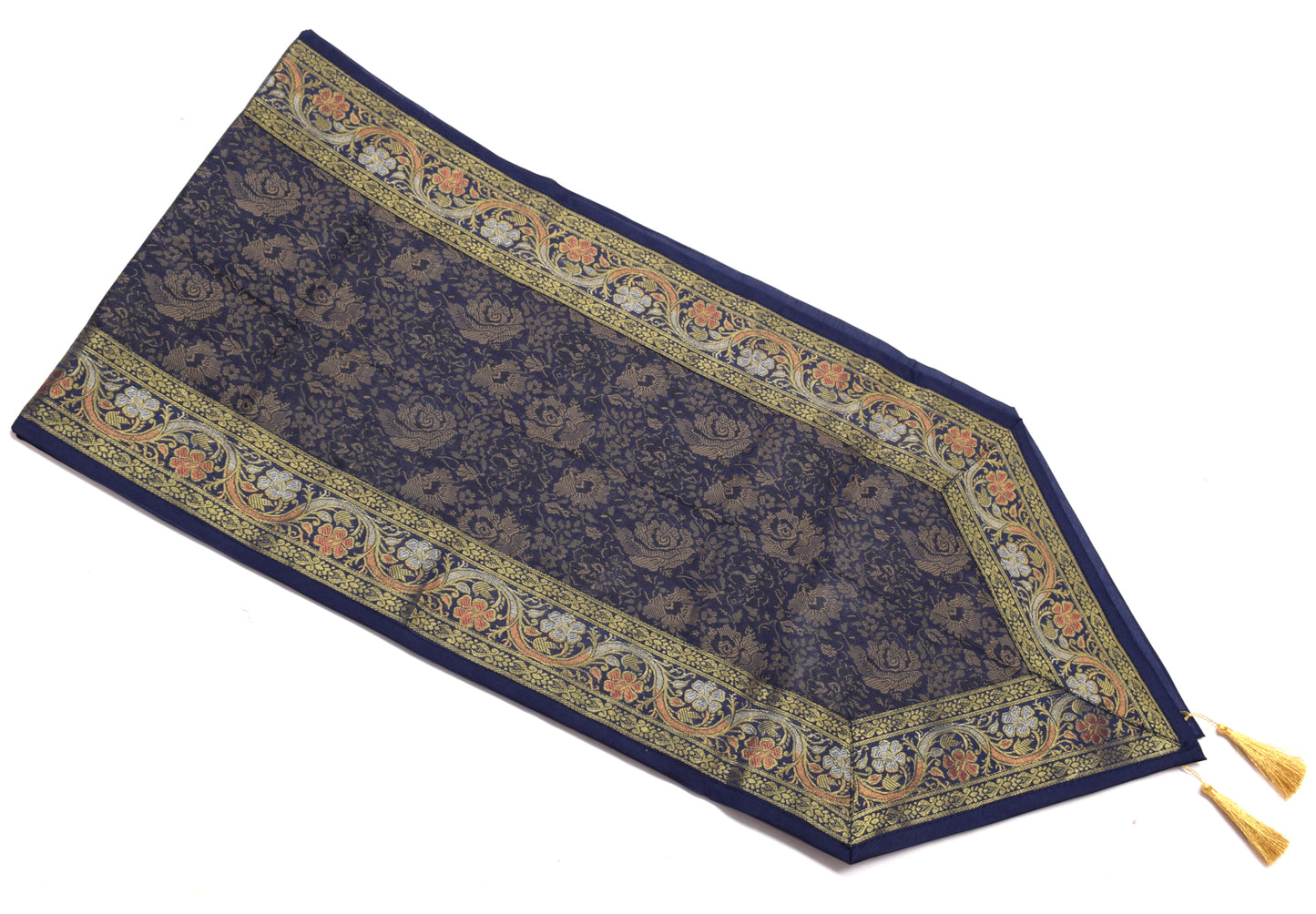 13 PC Navy Blue Dining Table Runner Set Decor Banarasi Silk Brocade Paisley Gift