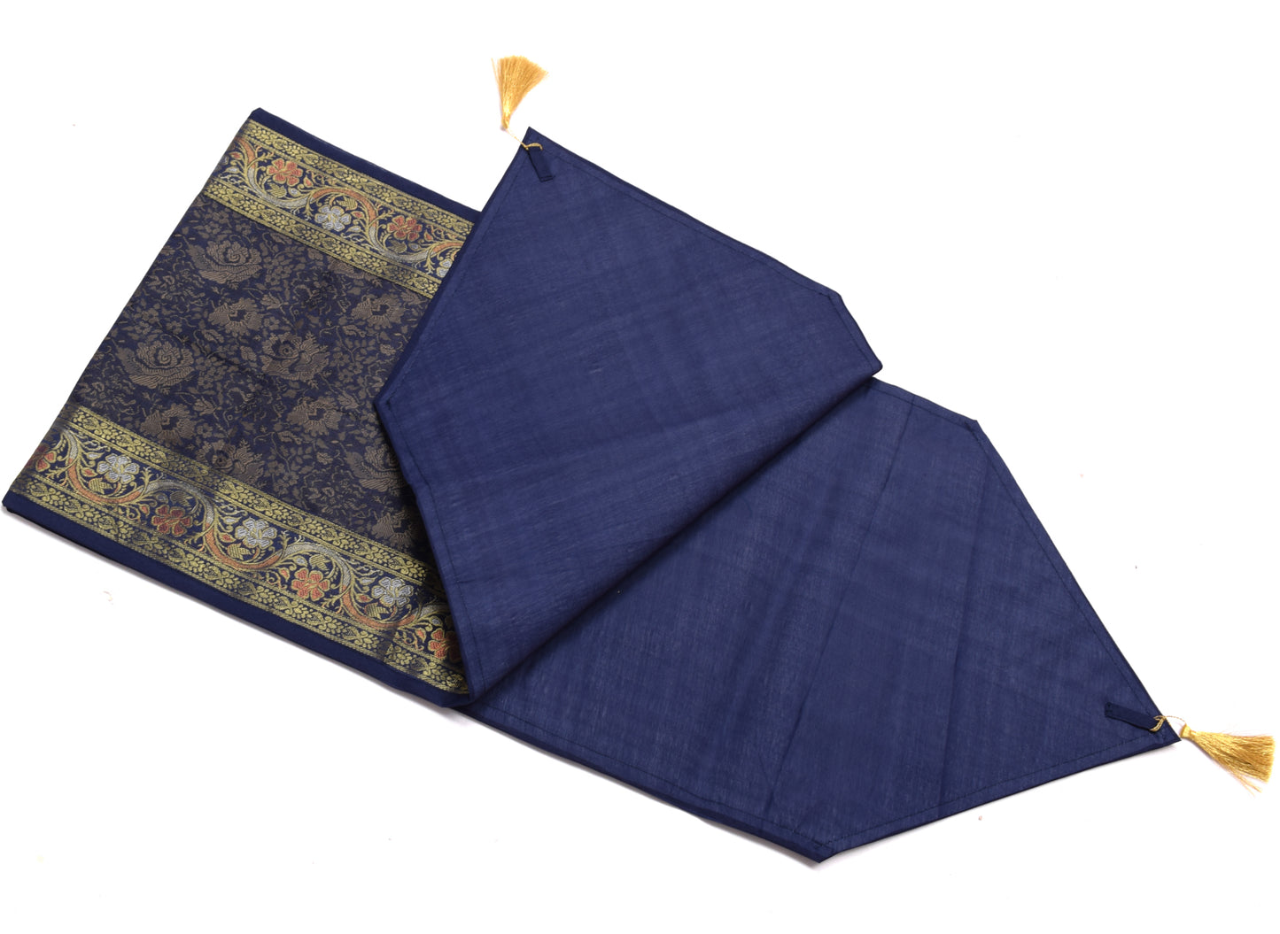 13 PC Navy Blue Dining Table Runner Set Decor Banarasi Silk Brocade Paisley Gift