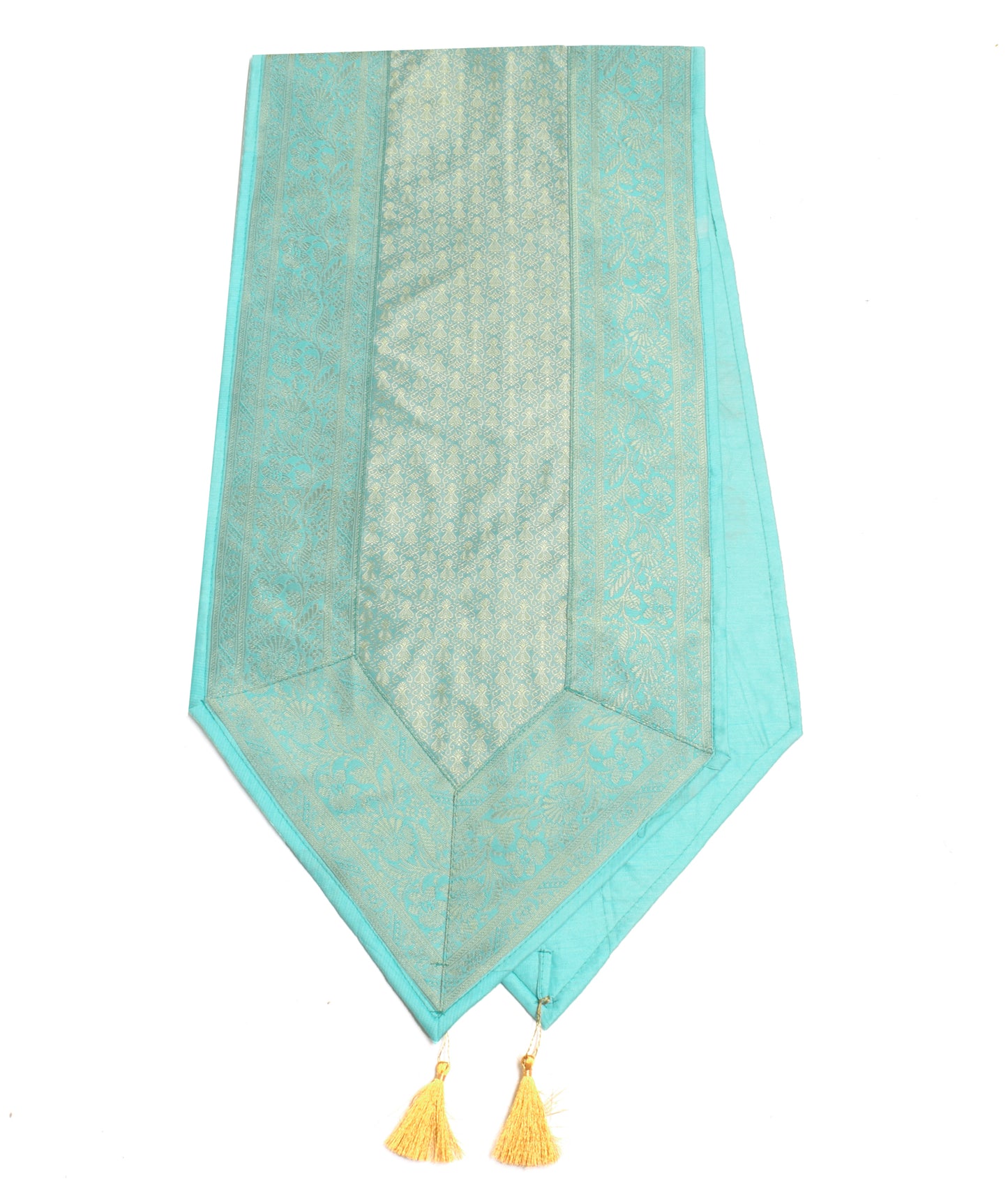 13 PC Aqua Blue Dining Table Runner Set Decor Banarasi Silk Brocade Paisley Gift