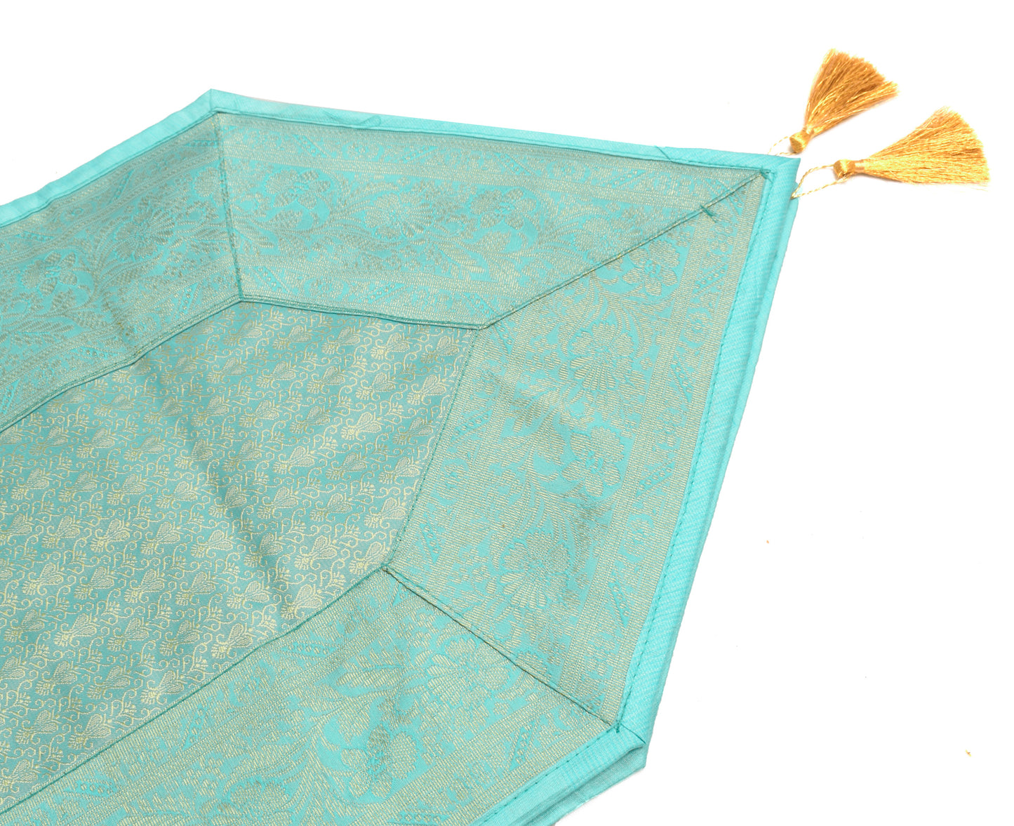 13 PC Aqua Blue Dining Table Runner Set Decor Banarasi Silk Brocade Paisley Gift