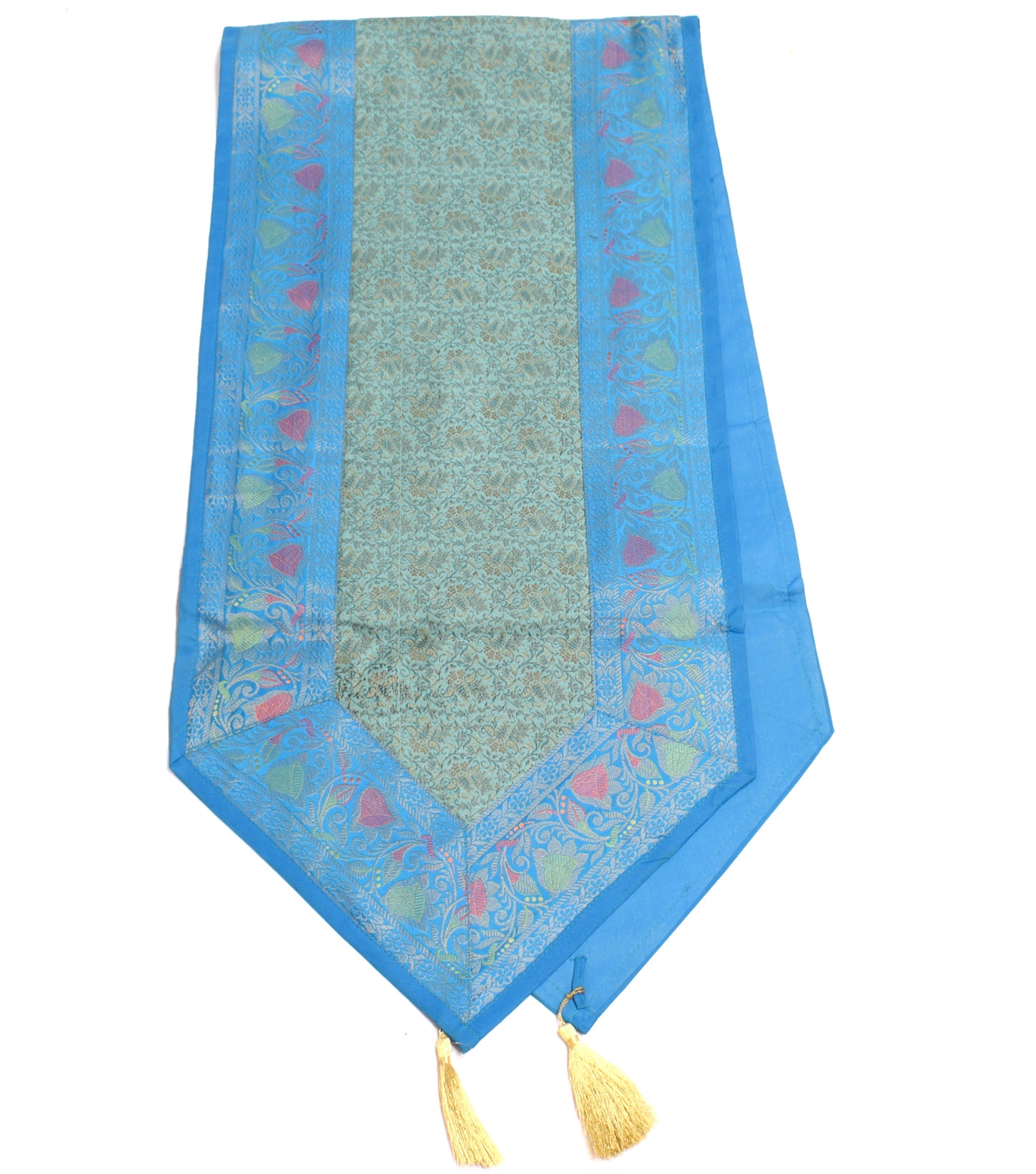 13 PC Green Dining Table Runner Set Decor Banarasi Silk Brocade Paisley Gift