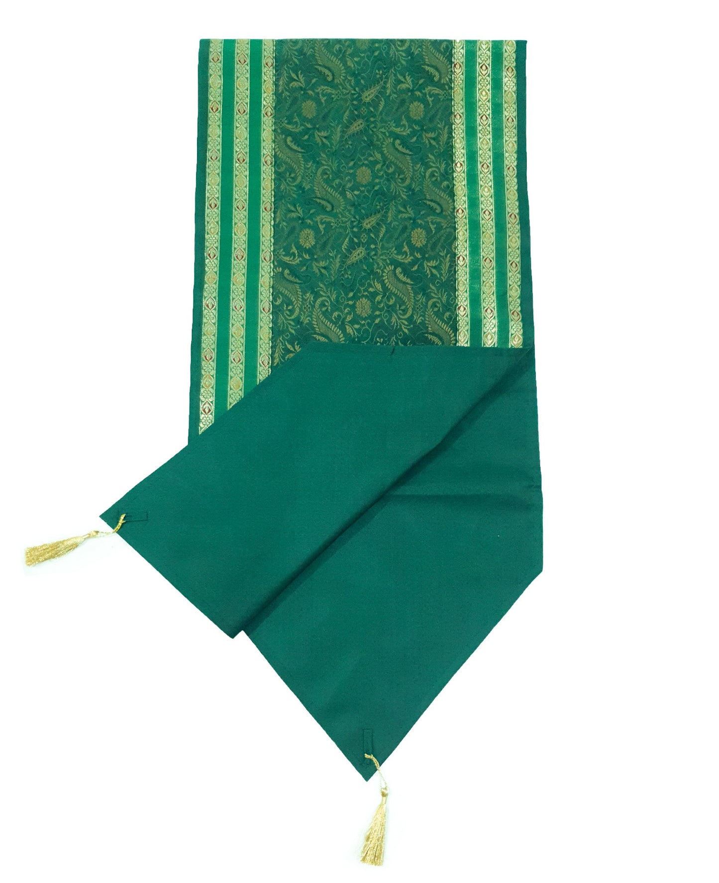 13PC Table Runner Dark Green Banarasi Silk Brocade Paisley Indian Decor Gift