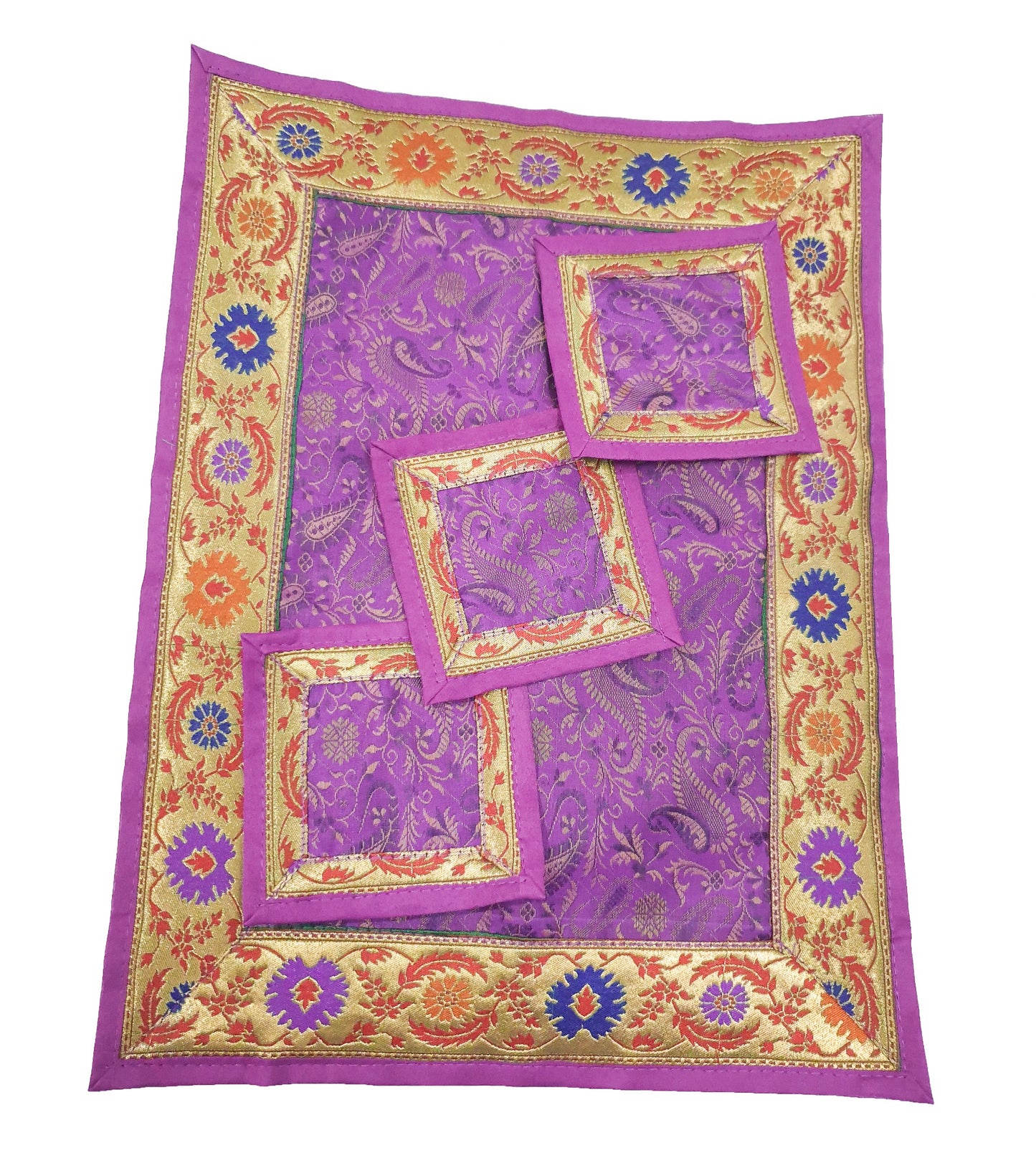 13 PC Purple Table Runner Dining Decor Gift Indian Banarasi Silk Brocade Paisley