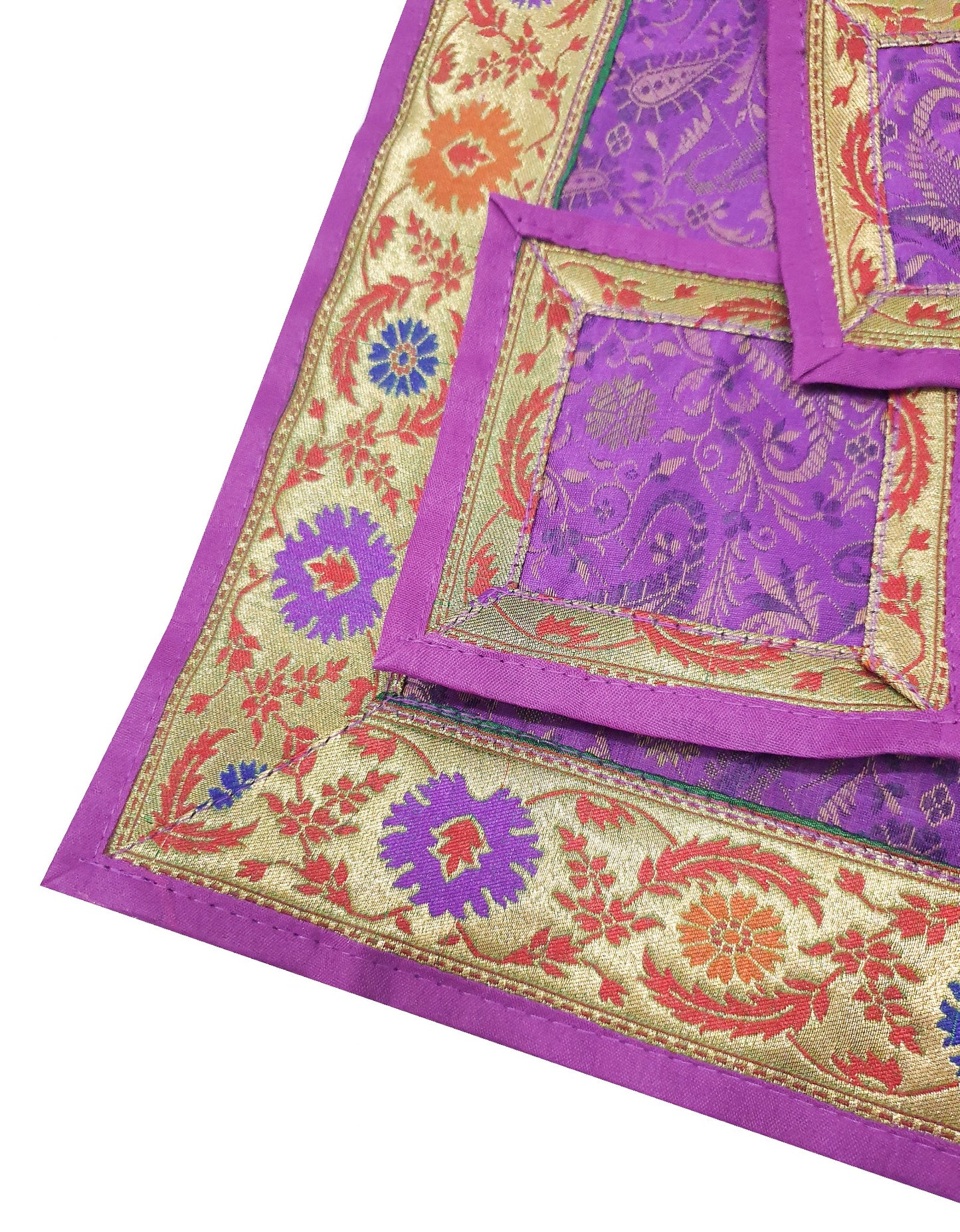 13 PC Purple Table Runner Dining Decor Gift Indian Banarasi Silk Brocade Paisley