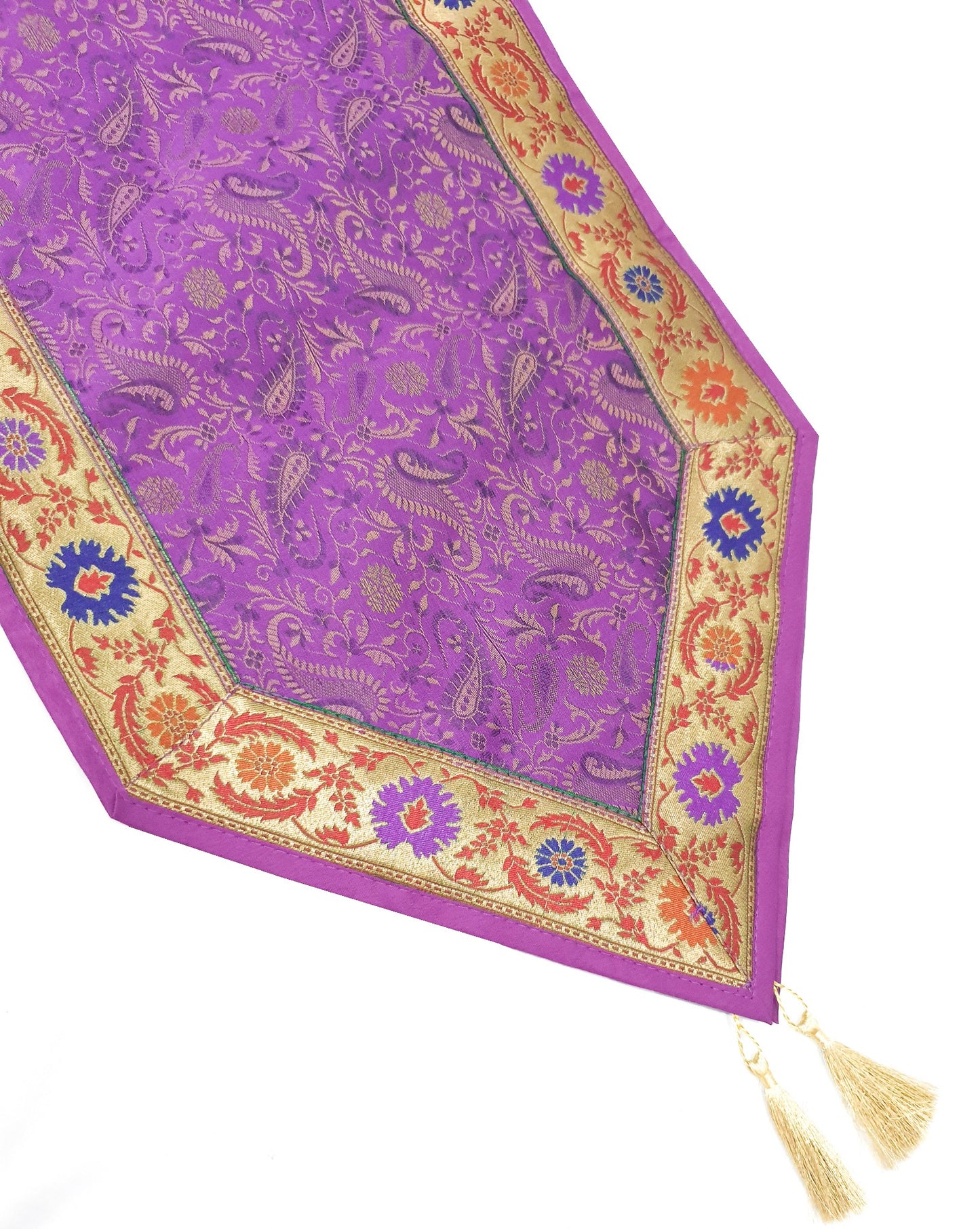 13 PC Purple Table Runner Dining Decor Gift Indian Banarasi Silk Brocade Paisley
