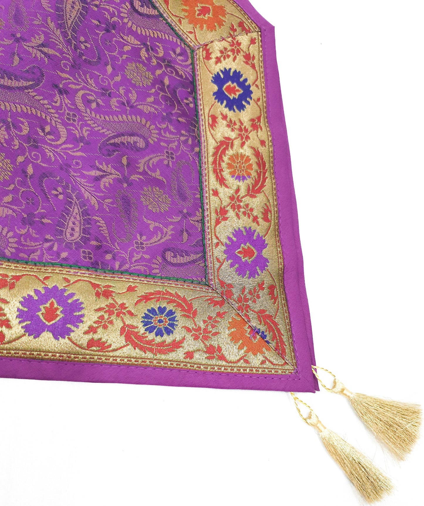 13 PC Purple Table Runner Dining Decor Gift Indian Banarasi Silk Brocade Paisley