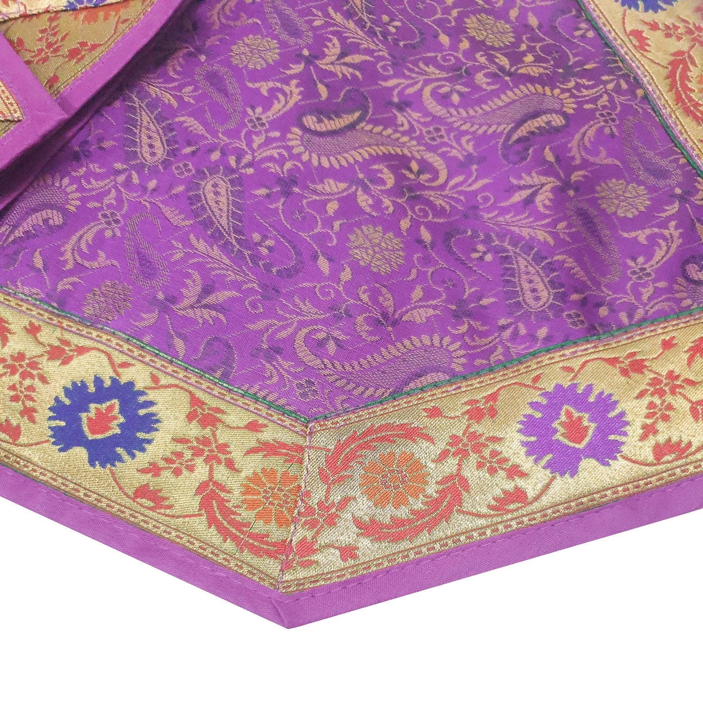 13 PC Purple Table Runner Dining Decor Gift Indian Banarasi Silk Brocade Paisley