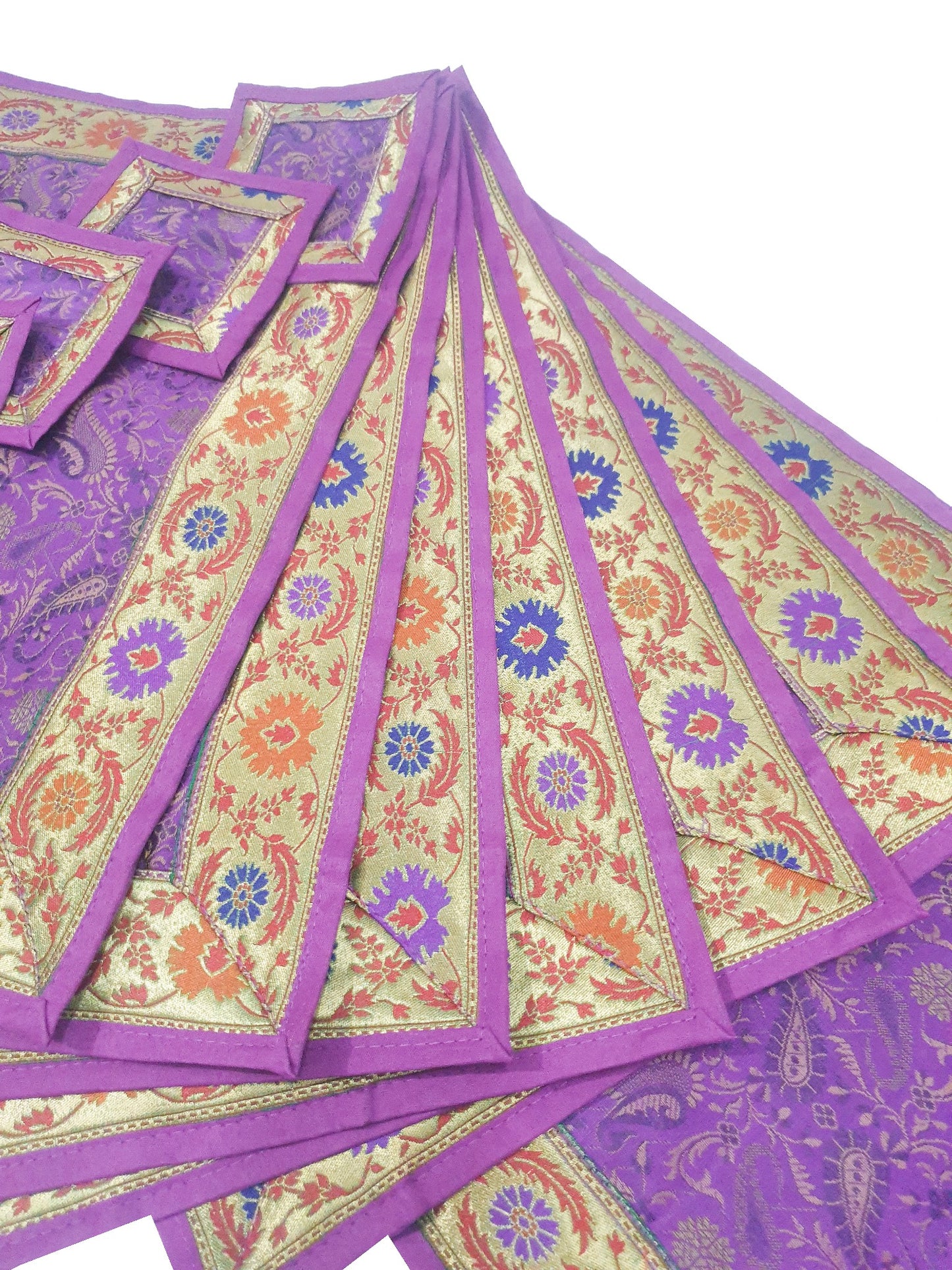 13 PC Purple Table Runner Dining Decor Gift Indian Banarasi Silk Brocade Paisley