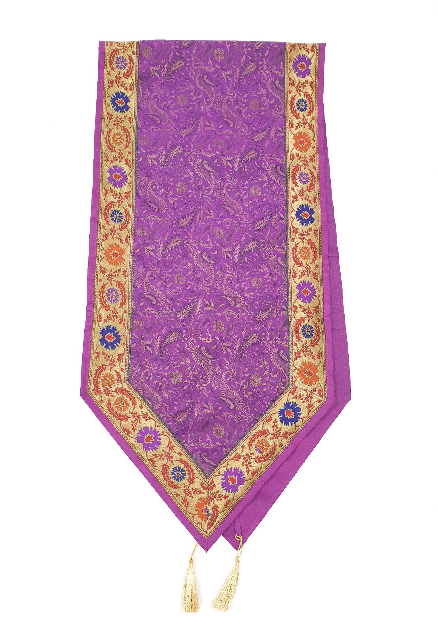 13 PC Purple Table Runner Dining Decor Gift Indian Banarasi Silk Brocade Paisley