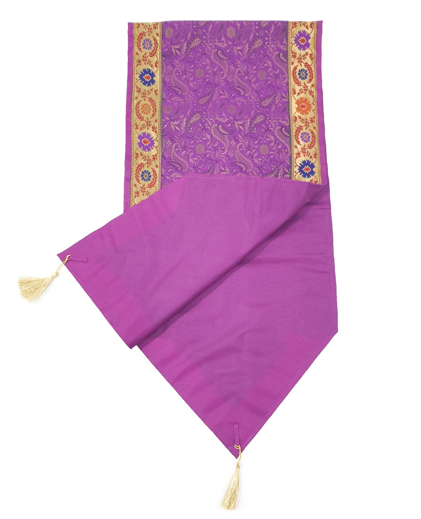 13 PC Purple Table Runner Dining Decor Gift Indian Banarasi Silk Brocade Paisley