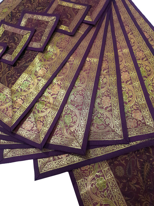 13 PC Wine Table Runner Dining Indian Banarasi Silk Brocade Paisley Decor Cloth